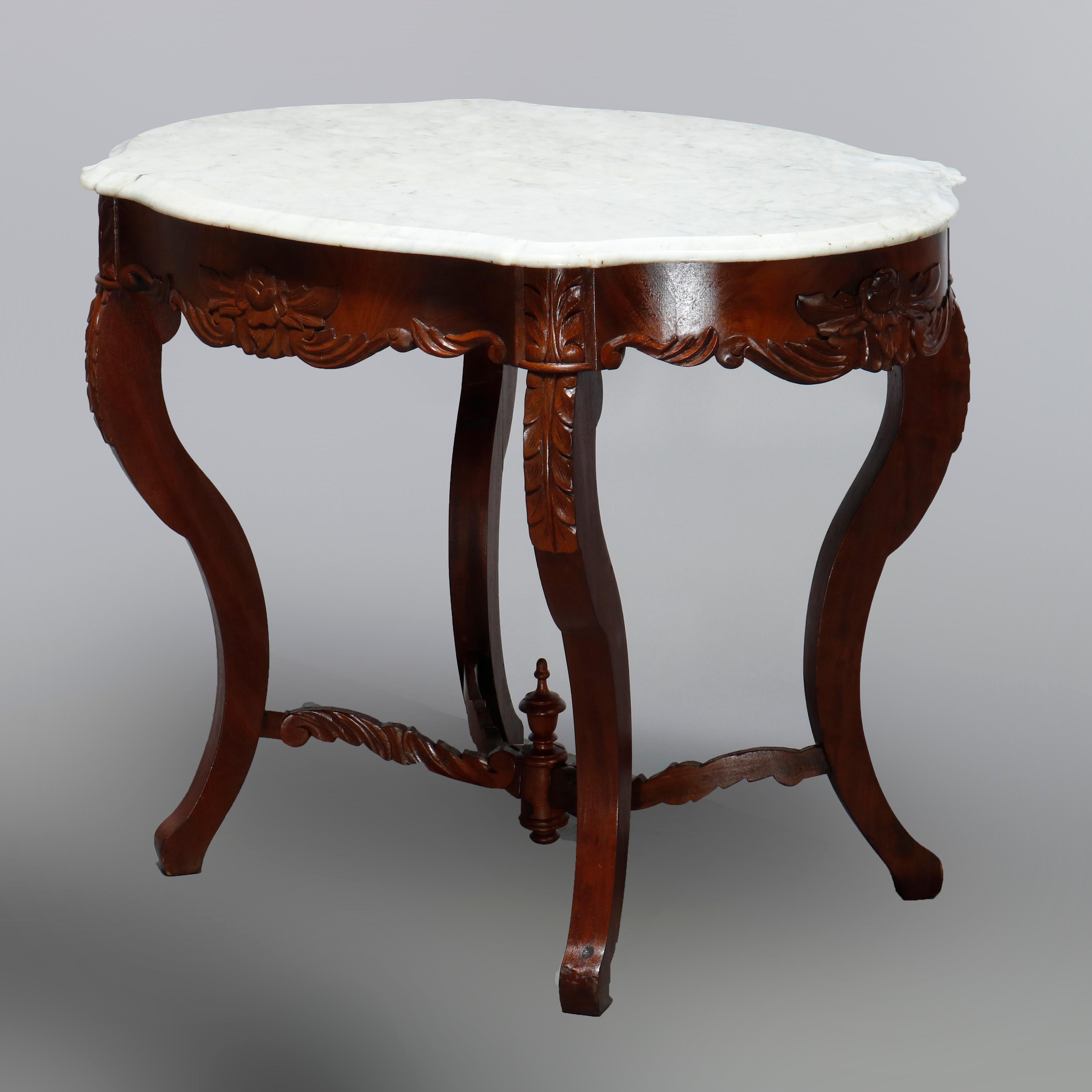 Antigua mesa de lámpara victoriana de caoba y nogal con tapa de mármol, circa 1860 en venta 6