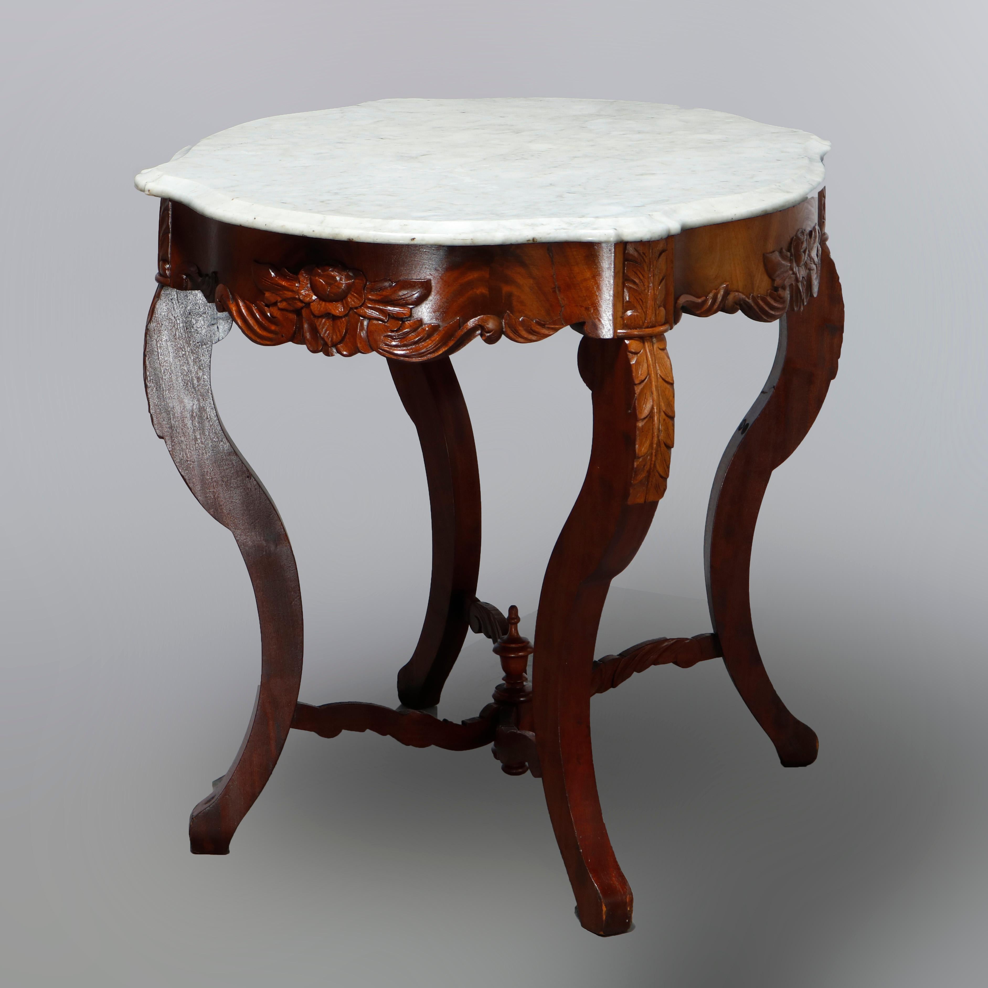 Antique Victorian Turtle Top Marble Top Mahogany & Walnut Lamp Table, Circa 1860 For Sale 7