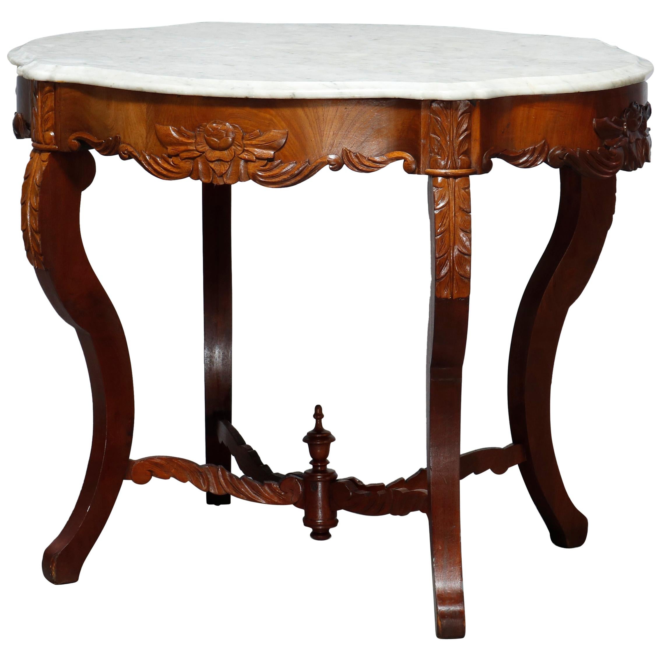 Antique Victorian Turtle Top Marble Top Mahogany & Walnut Lamp Table, Circa 1860 For Sale