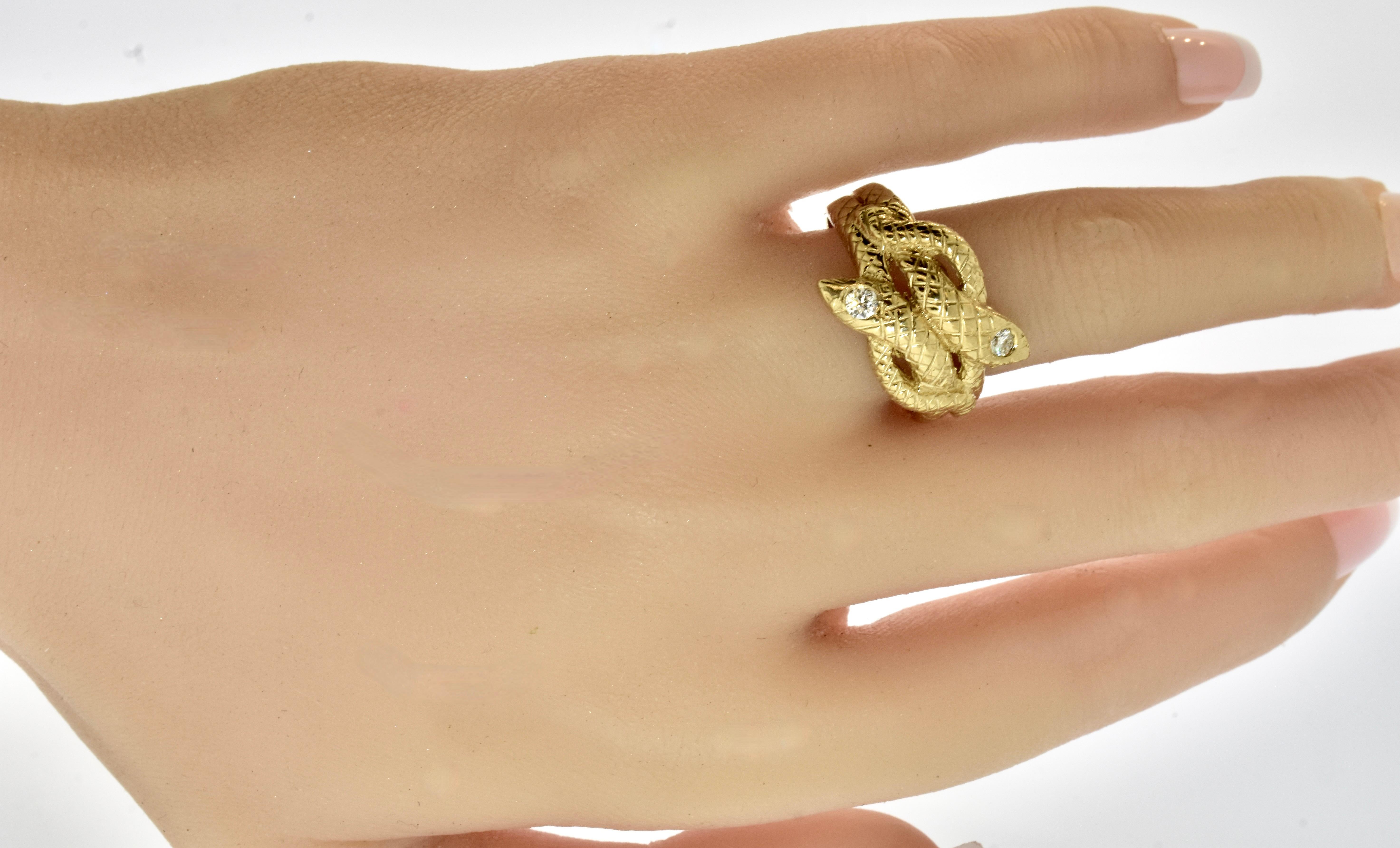 Victorian Antique Twin Serpent  Ring symbolizing eternal love in gold with  Diamonds 1880 For Sale
