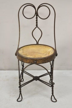 Antique Victorian Twisted Wire Wooden Seat Small Child's Ice Cream Parlor Chair