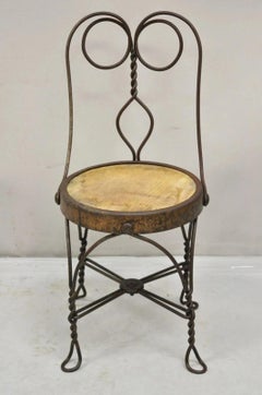 Antique Victorian Twisted Wire Wooden Seat Small Child's Ice Cream Parlor Chair