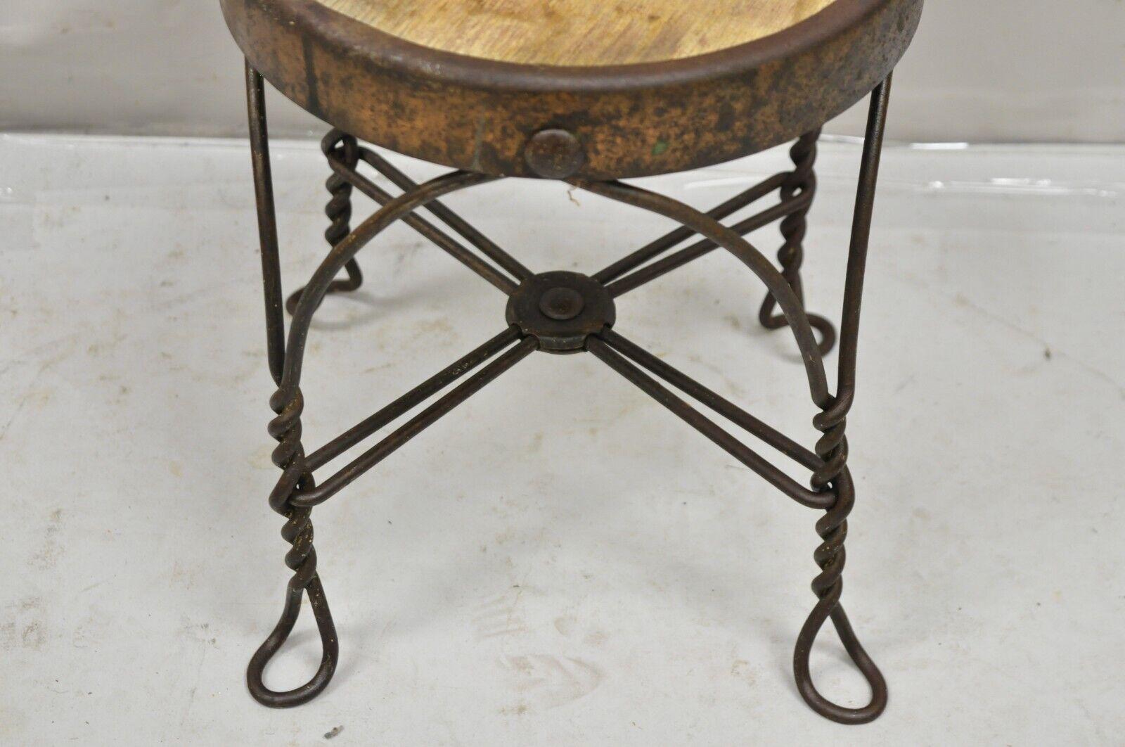 19th Century Antique Victorian Twisted Wire Wooden Seat Small Child's Ice Cream Parlor Chair For Sale
