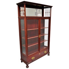 Antique Victorian Two-Door Mahogany & Glass Bookcase Curio Cabinet Display Shelf
