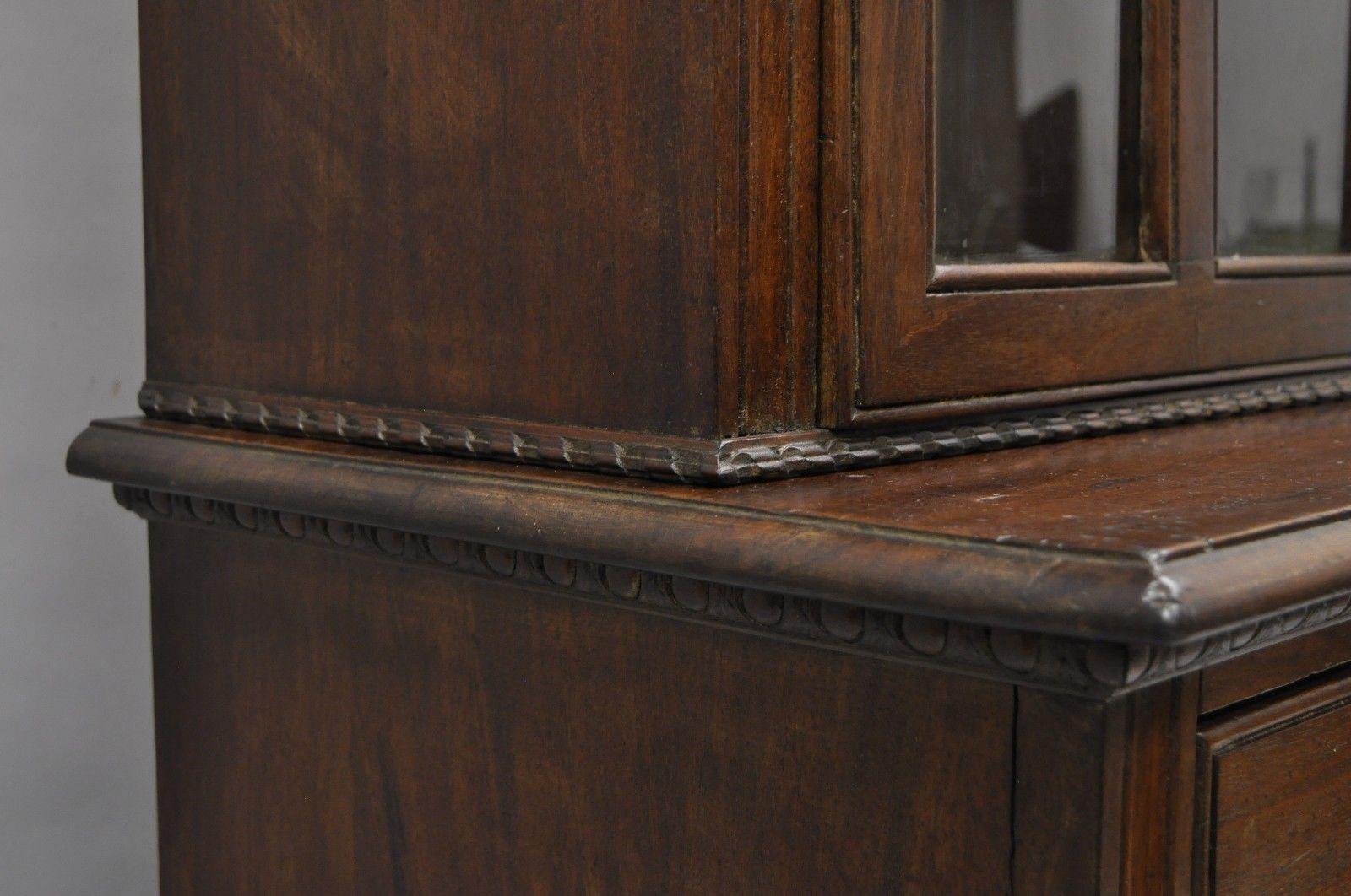 Antique Victorian Two-Piece Walnut Tall Curio Gun Rifle Cabinet Hutch Display 4