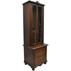 Antique Victorian Two-Piece Walnut Tall Curio Gun Rifle Cabinet Hutch Display