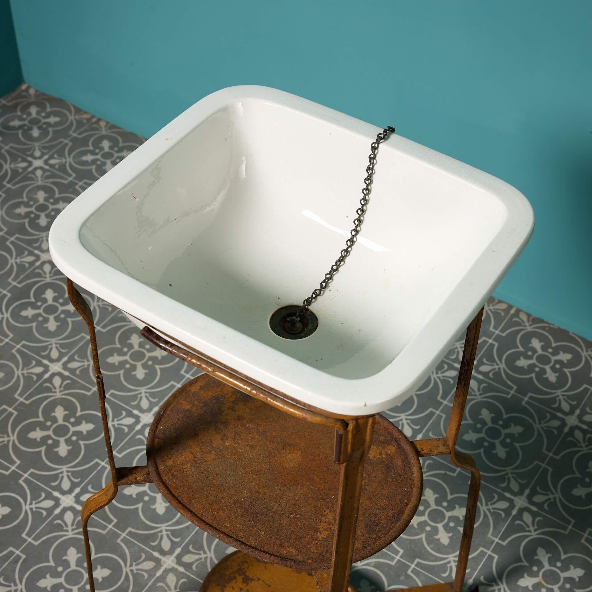 Antique Victorian Twyfords Ceramic Campaign Sink & Stand For Sale 4