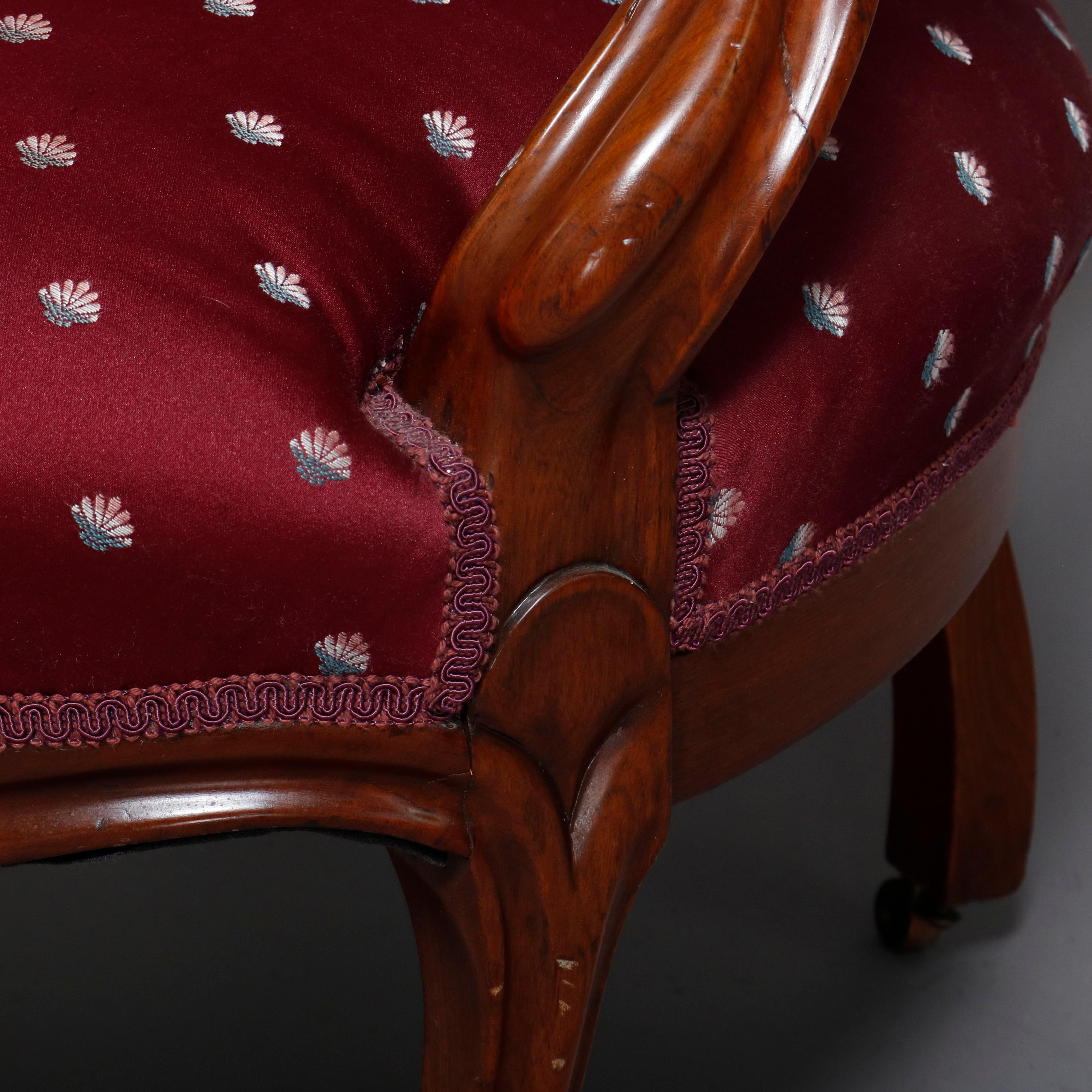 Antique Victorian Upholstered Finger Carved Walnut Parlor Armchair, circa 1880 1