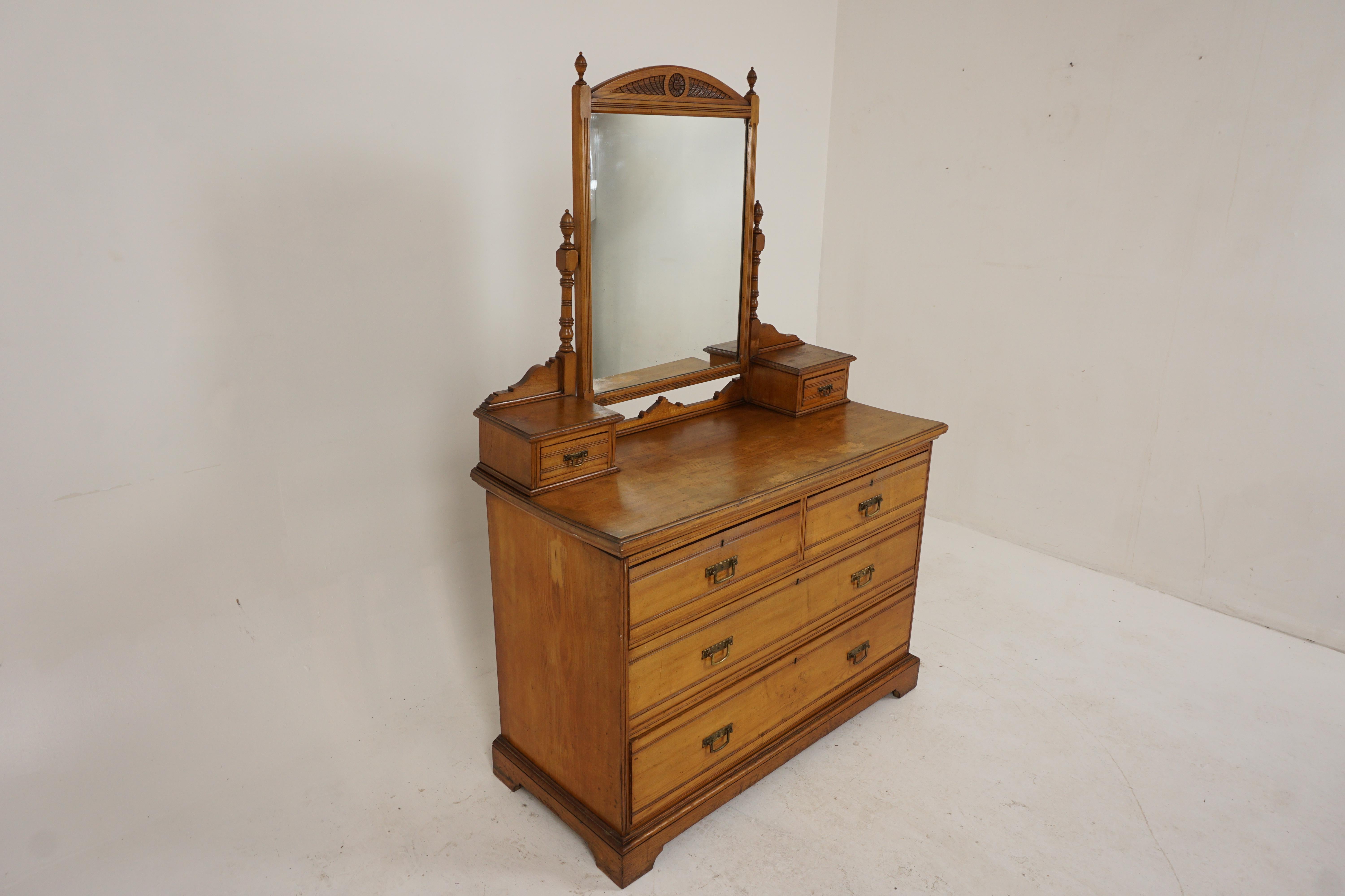 Scottish Antique Victorian Vanity, Large Ash Chest of Drawers, Scotland 1880, H220 For Sale