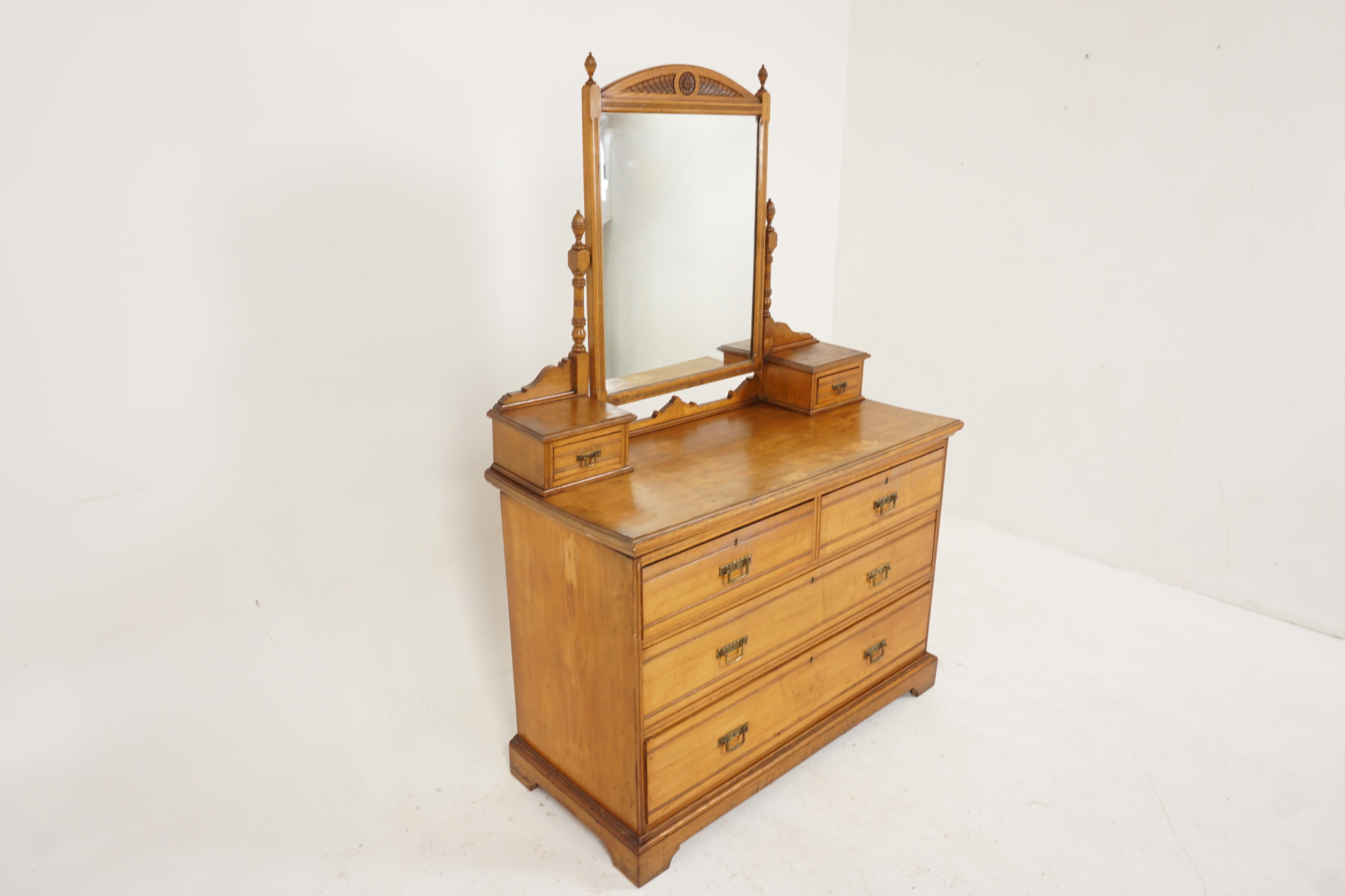 Hand-Crafted Antique Victorian Vanity, Large Ash Chest of Drawers, Scotland 1880, H220 For Sale