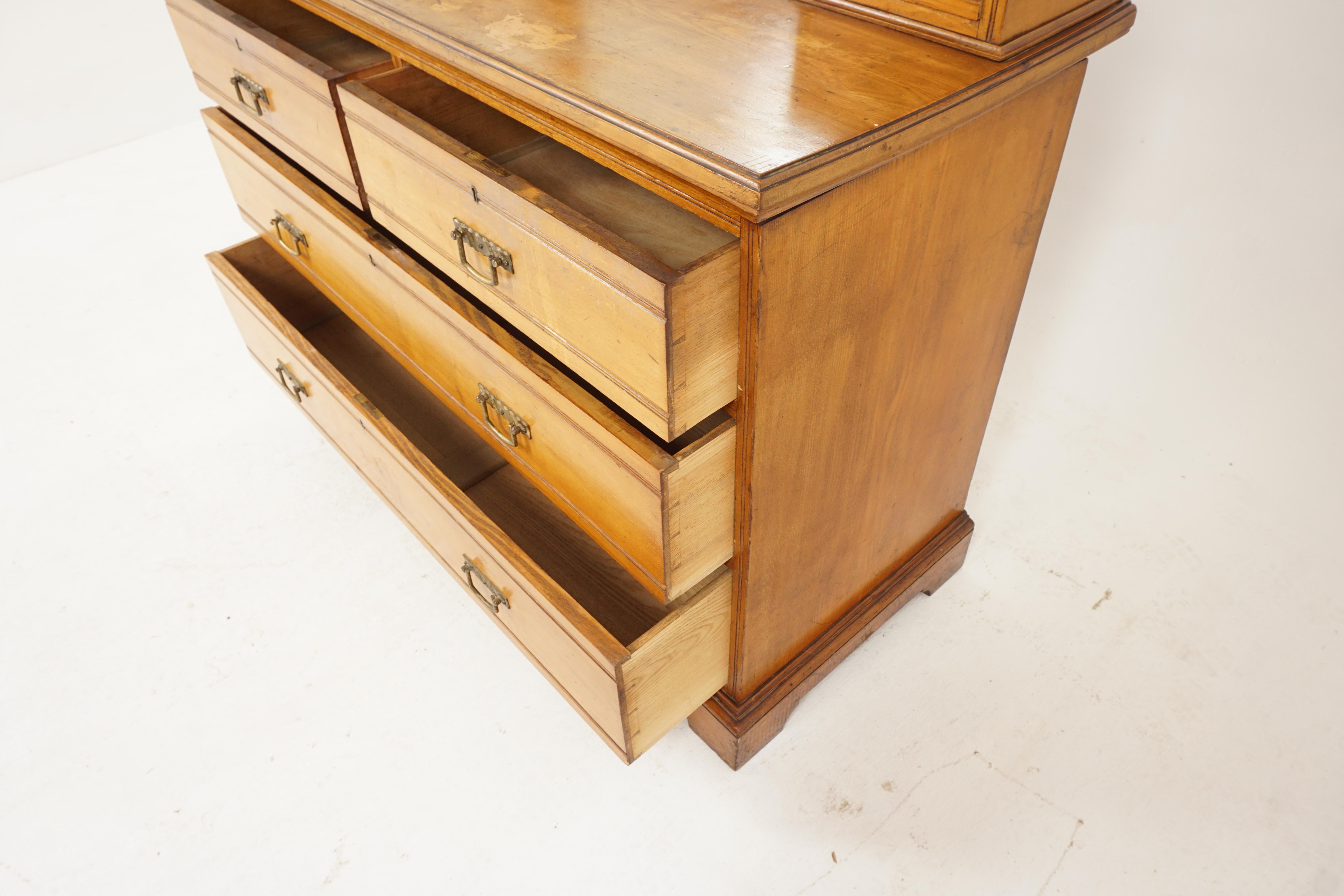 Antique Victorian Vanity, Large Ash Chest of Drawers, Scotland 1880, H220 In Good Condition For Sale In Vancouver, BC