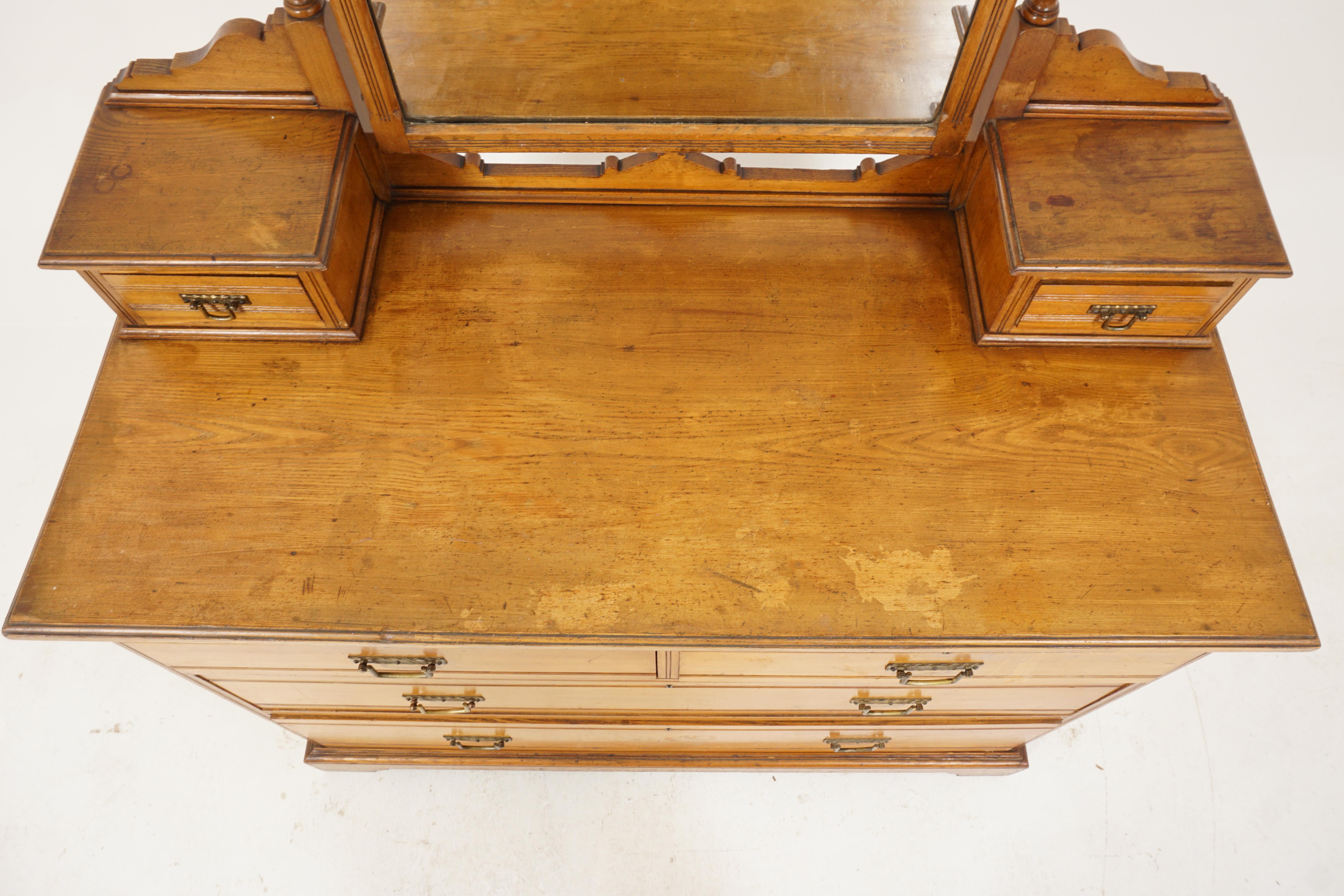 Late 19th Century Antique Victorian Vanity, Large Ash Chest of Drawers, Scotland 1880, H220 For Sale