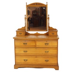 Antique coiffeuse victorienne, grande commode en frêne, Écosse 1880, H220