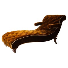 Antique Victorian Velvet Chaise Longue Armchair By Cornelius V. Smith, 19th C.