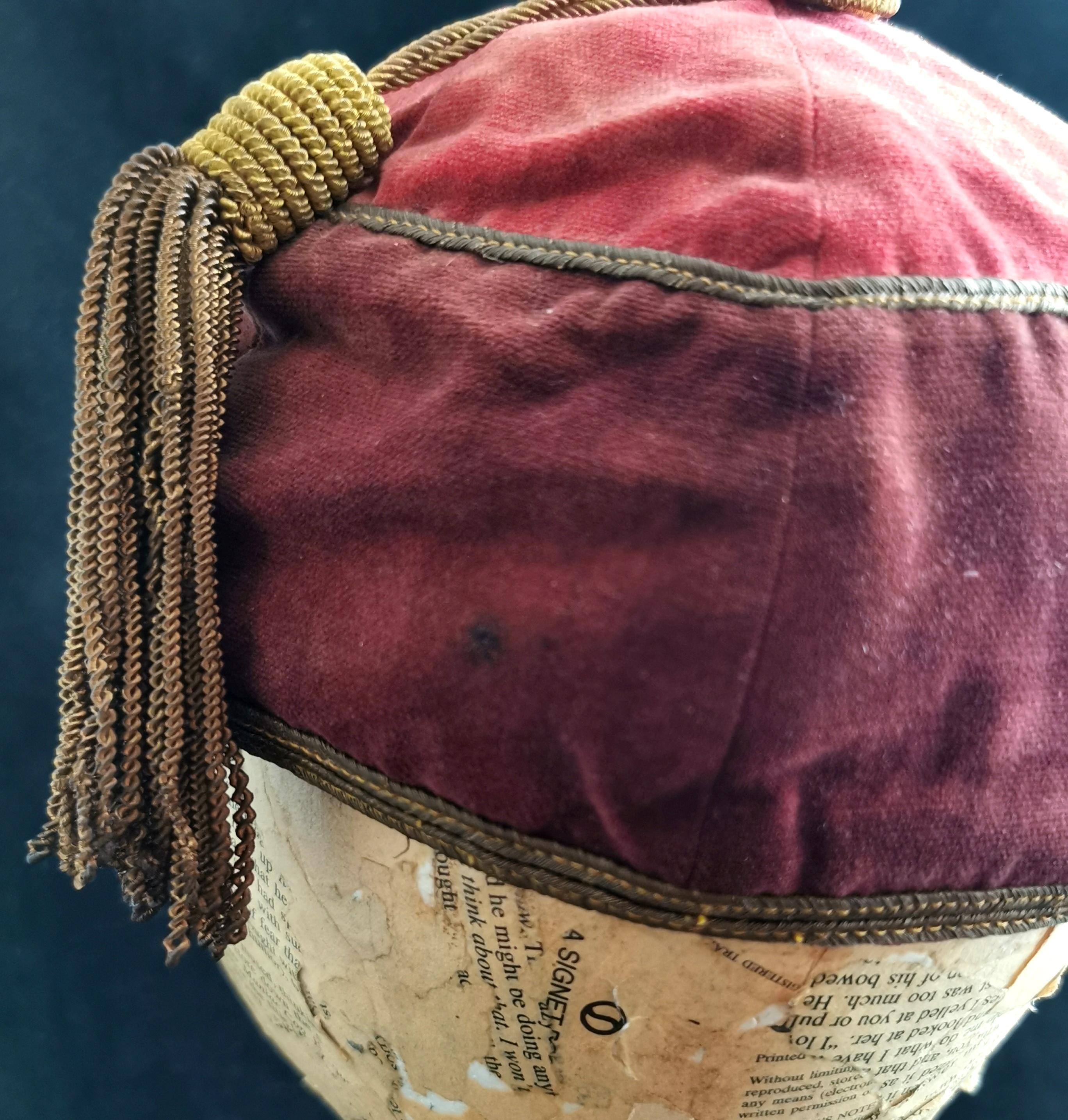 Ancienne casquette de jockeys en velours de l'époque victorienne, chapeau de sport  4