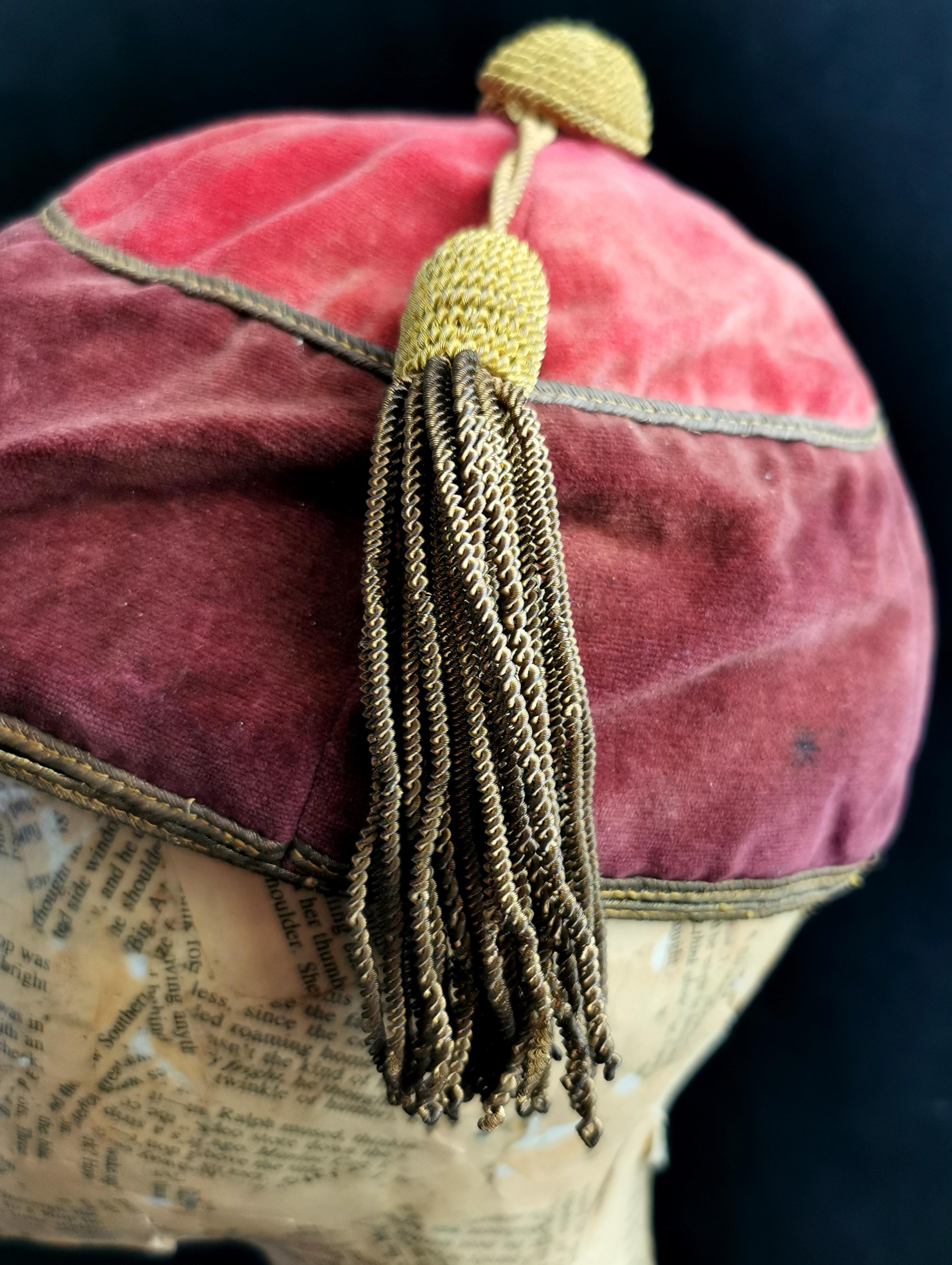 Ancienne casquette de jockeys en velours de l'époque victorienne, chapeau de sport  6