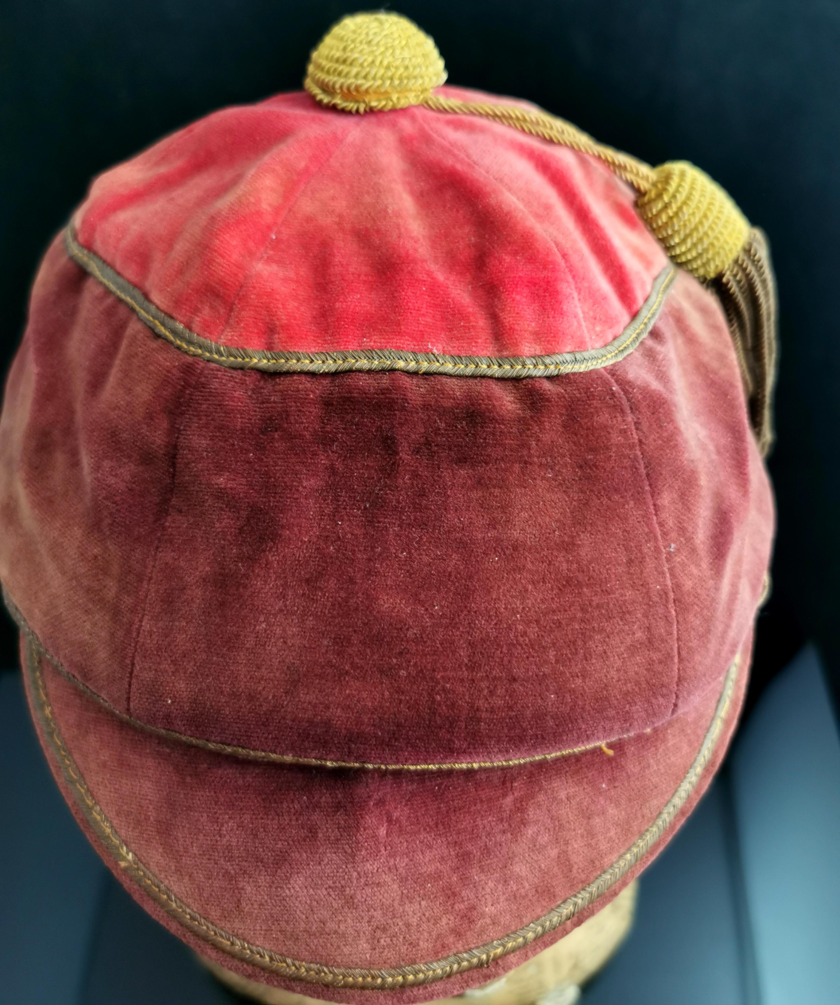  Ancienne casquette de jockeys en velours de l'époque victorienne, chapeau de sport Unisexe 