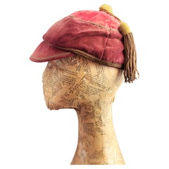 Antique Victorian velvet jockeys cap, sporting hat 