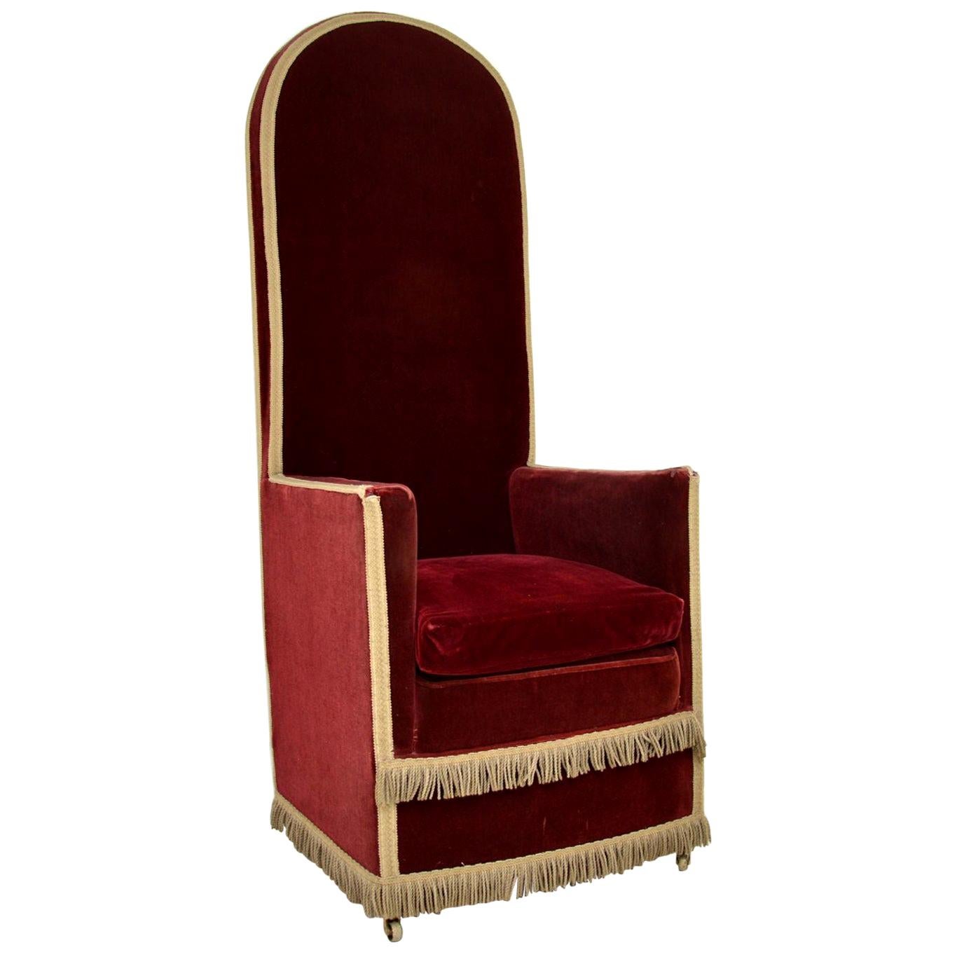 Antique Victorian Velvet Porters Chair / Armchair