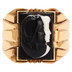 Antique Victorian Venus Mars Onyx Cameo Signet Ring