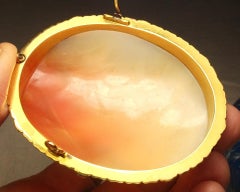 Antique Victorian Venus Teaching Archery to Cupid Shell Cameo Brooch