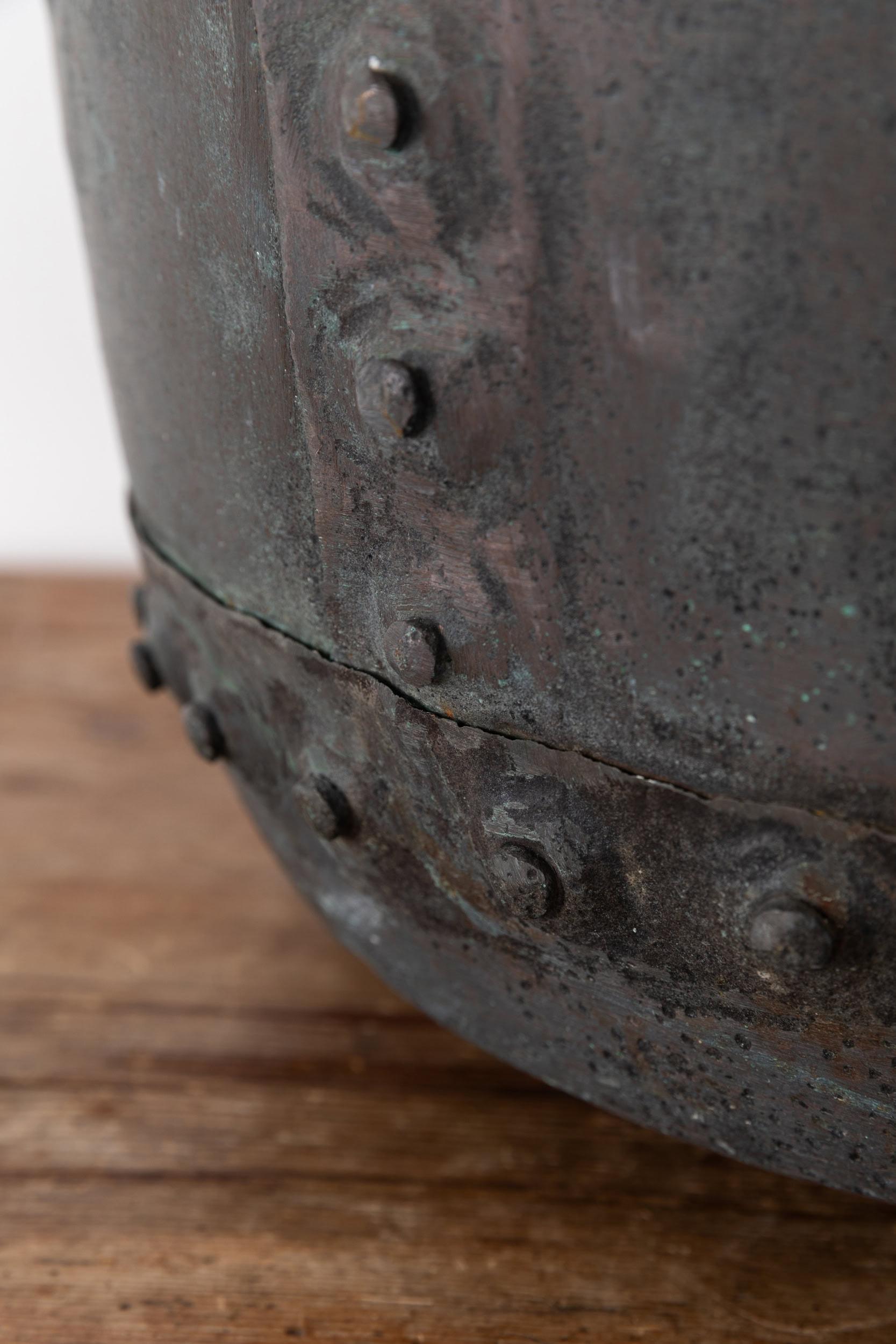 Late Victorian Antique Victorian Verdigris Copper Boiler Planter Tub Pot Log Storage. c.1880