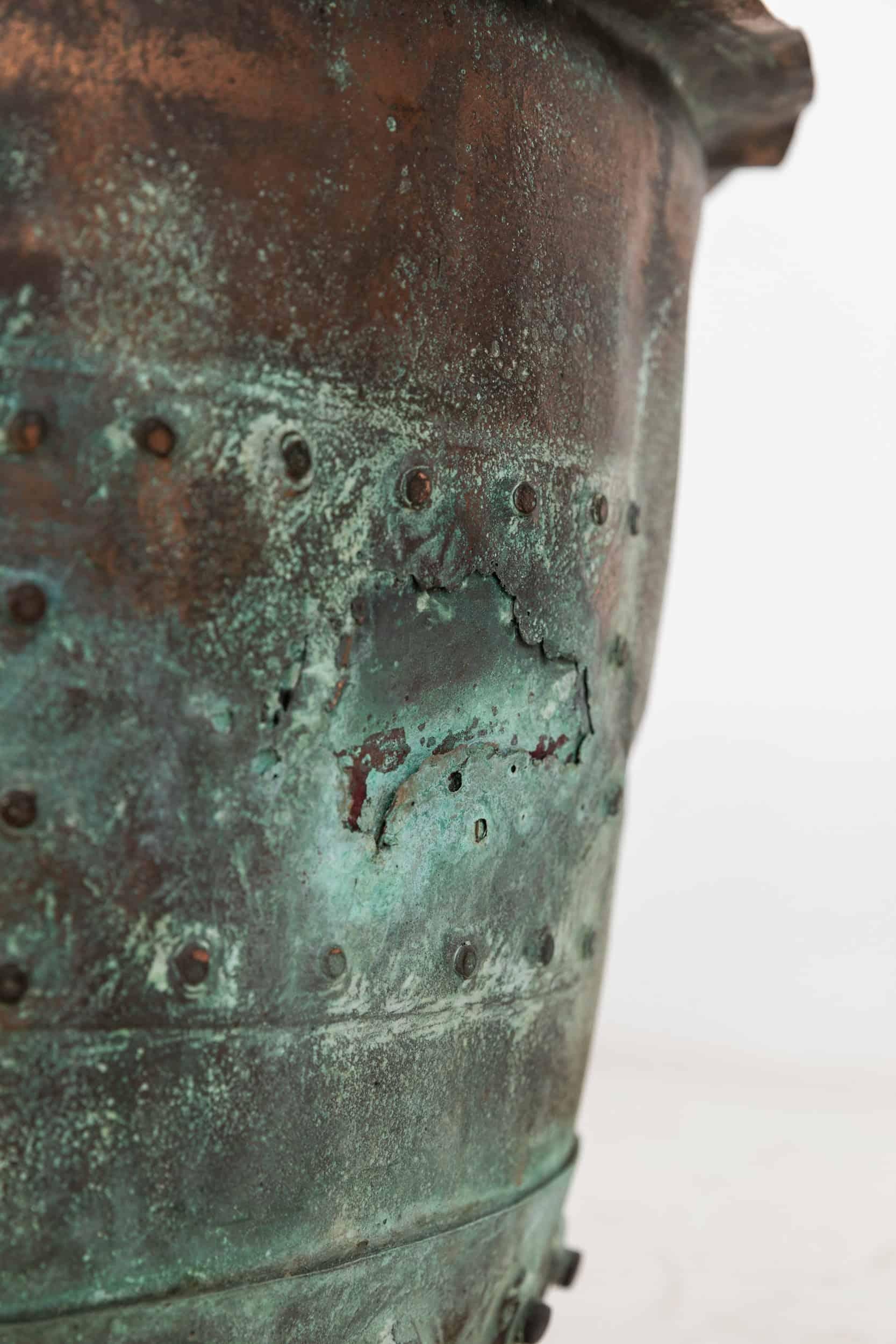 Late Victorian Antique Victorian Verdigris Copper Boiler Planter Tub Pot Log Storage. c.1880 For Sale