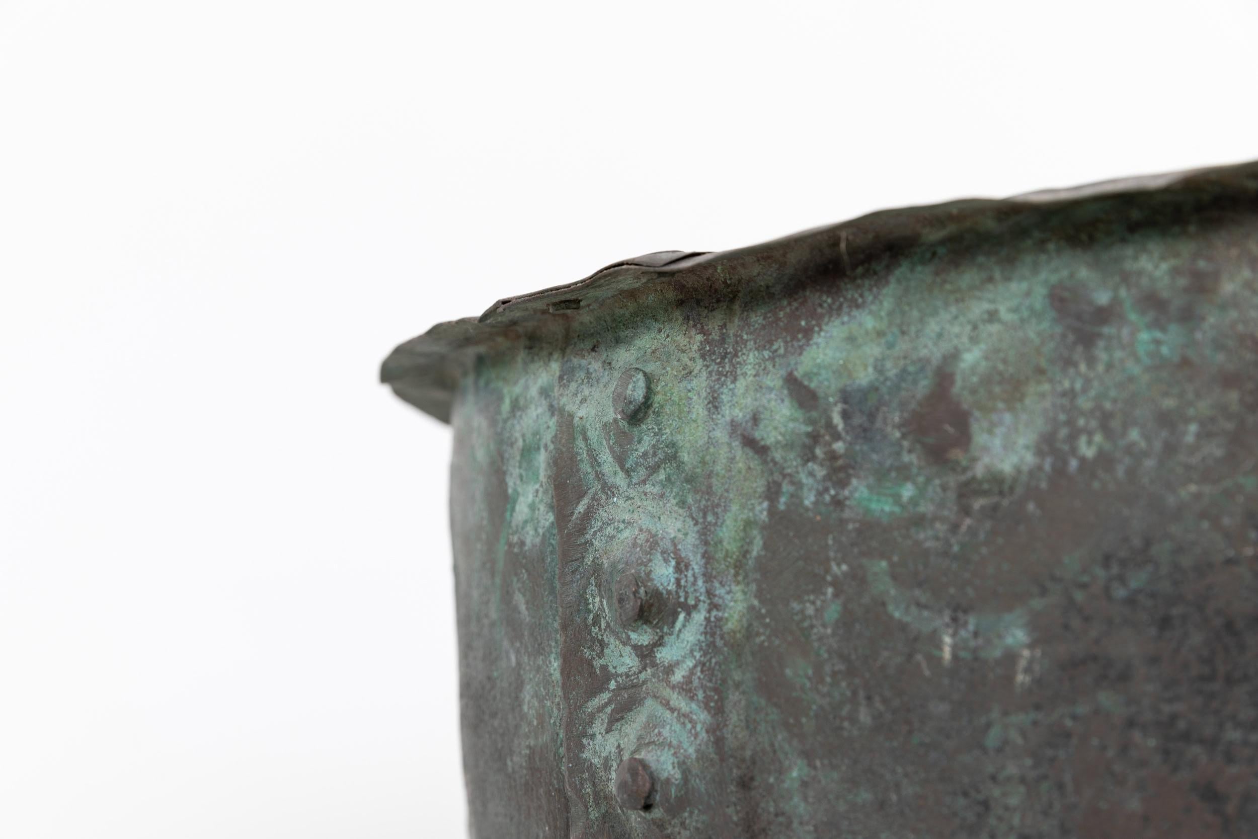 Hand-Crafted Antique Victorian Verdigris Copper Boiler Planter Tub Pot Log Storage. c.1880