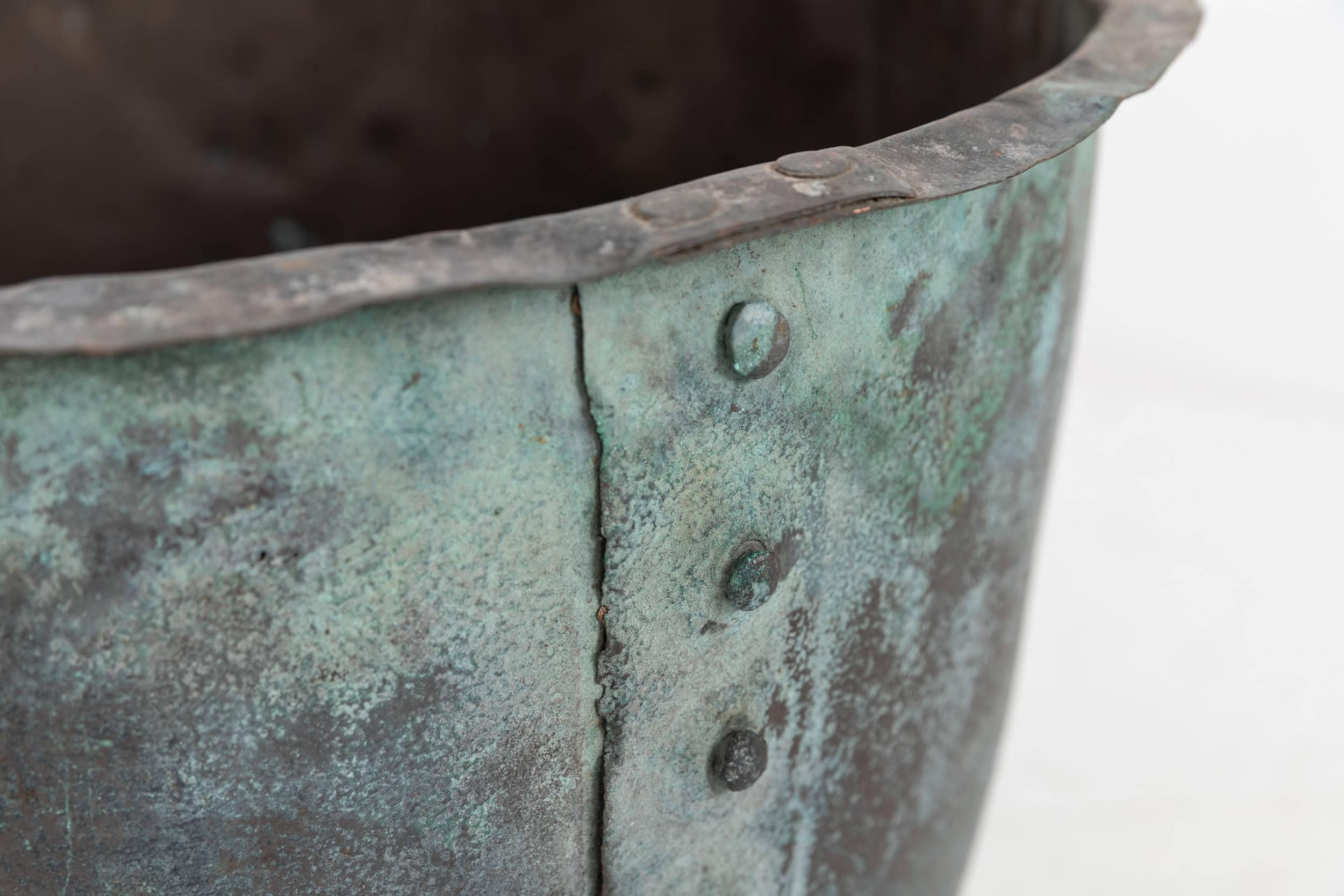 19th Century Antique Victorian Verdigris Copper Boiler Planter Tub Pot Log Storage. c.1880