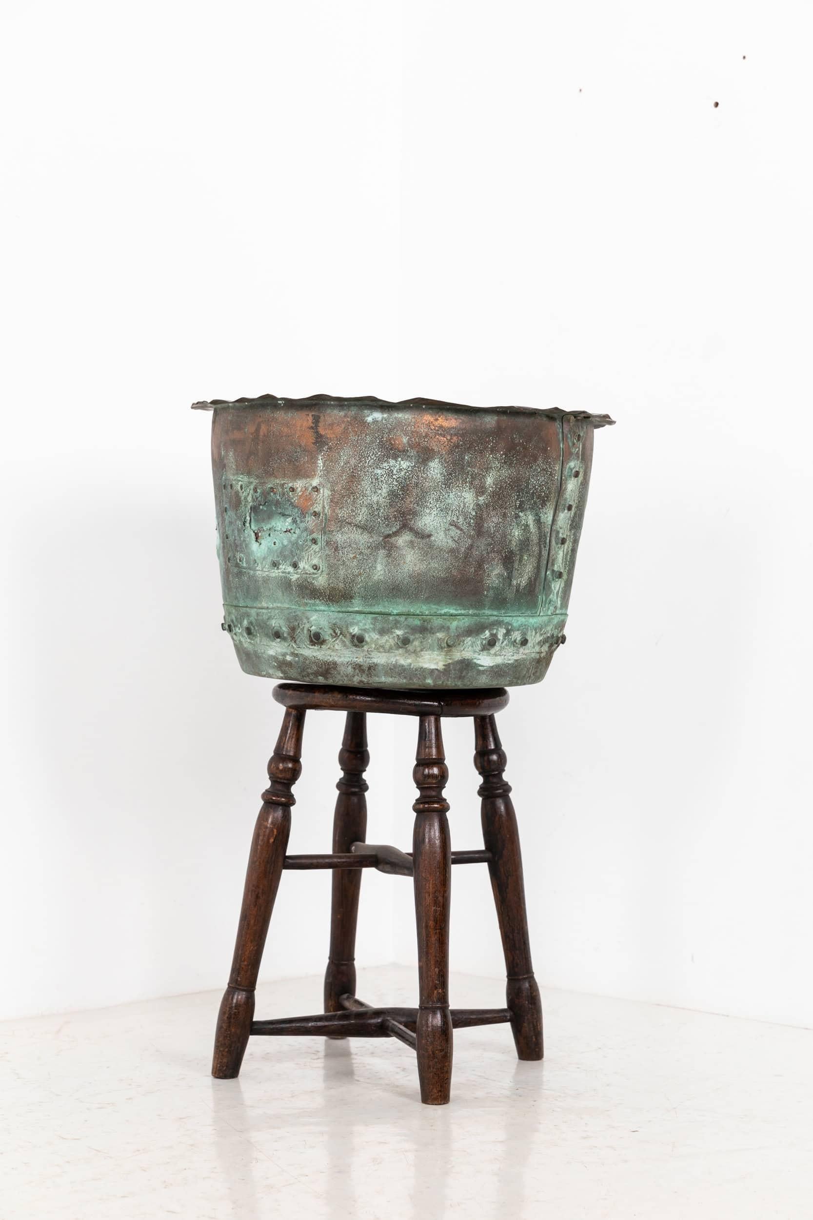 19th Century Antique Victorian Verdigris Copper Boiler Planter Tub Pot Log Storage. c.1880 For Sale