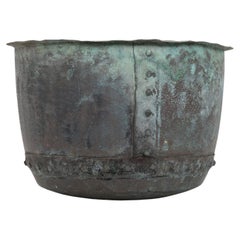 Antique Victorian Verdigris Copper Boiler Planter Tub Pot Log Storage. c.1880