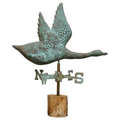 Used ViCTORIAN VERDIGRIS GREEN CANADIAN GOOSE COPPER WEATHER VANE CIRCA 1880