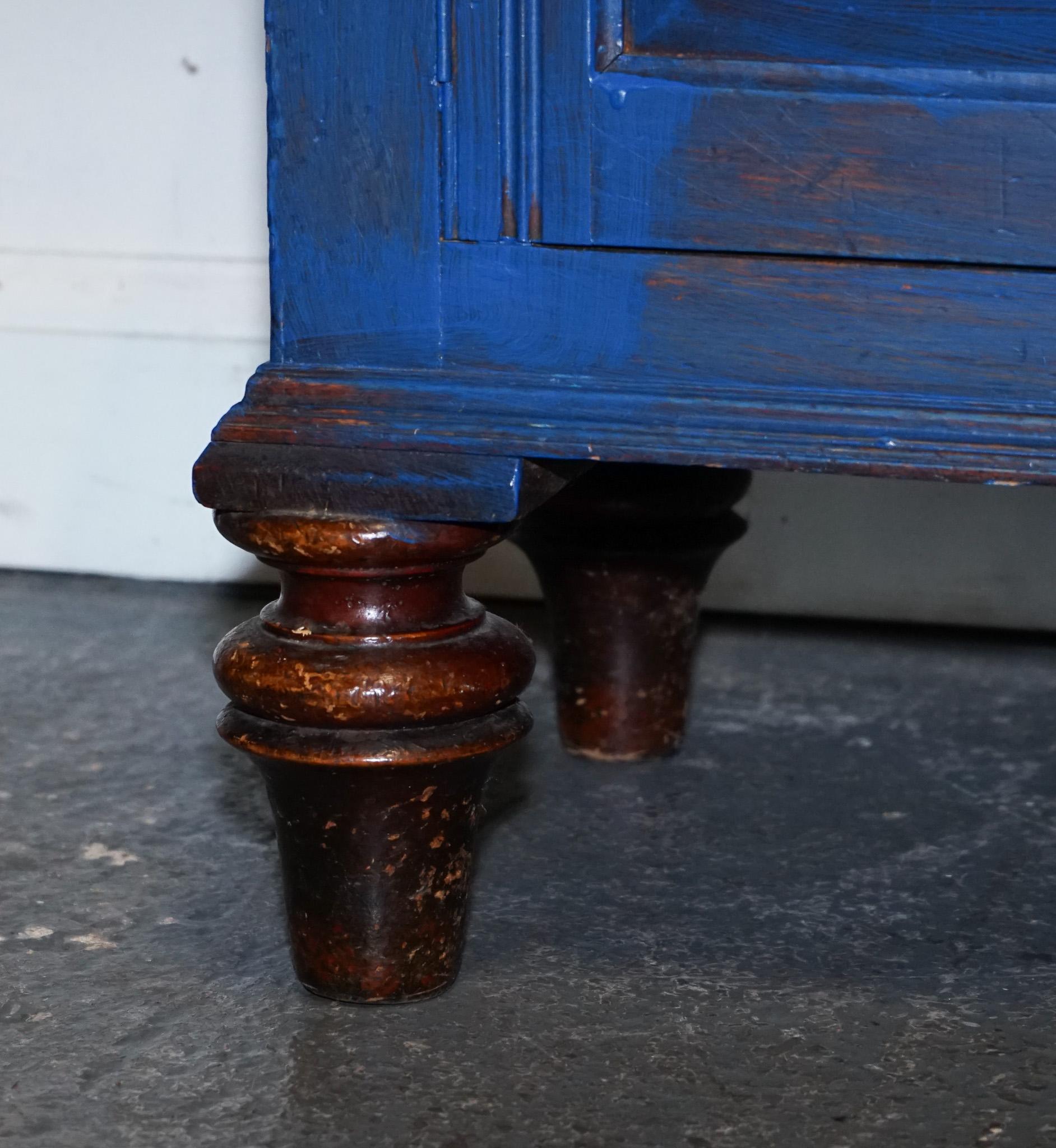 ANTIQUE VICTORIAN VIBRANT BLUE HAND PAINTED KITCHEN CUPBOARD CABiNET im Angebot 4