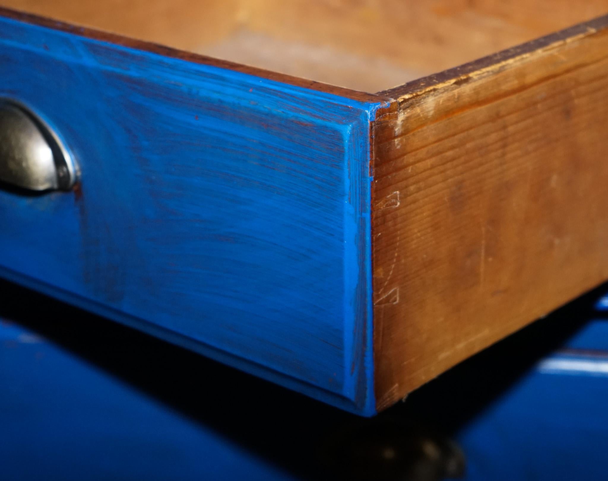 ANTIQUE VICTORIAN VIBRANT BLUE HAND PAINTED KITCHEN CUPBOARD CABiNET im Angebot 6