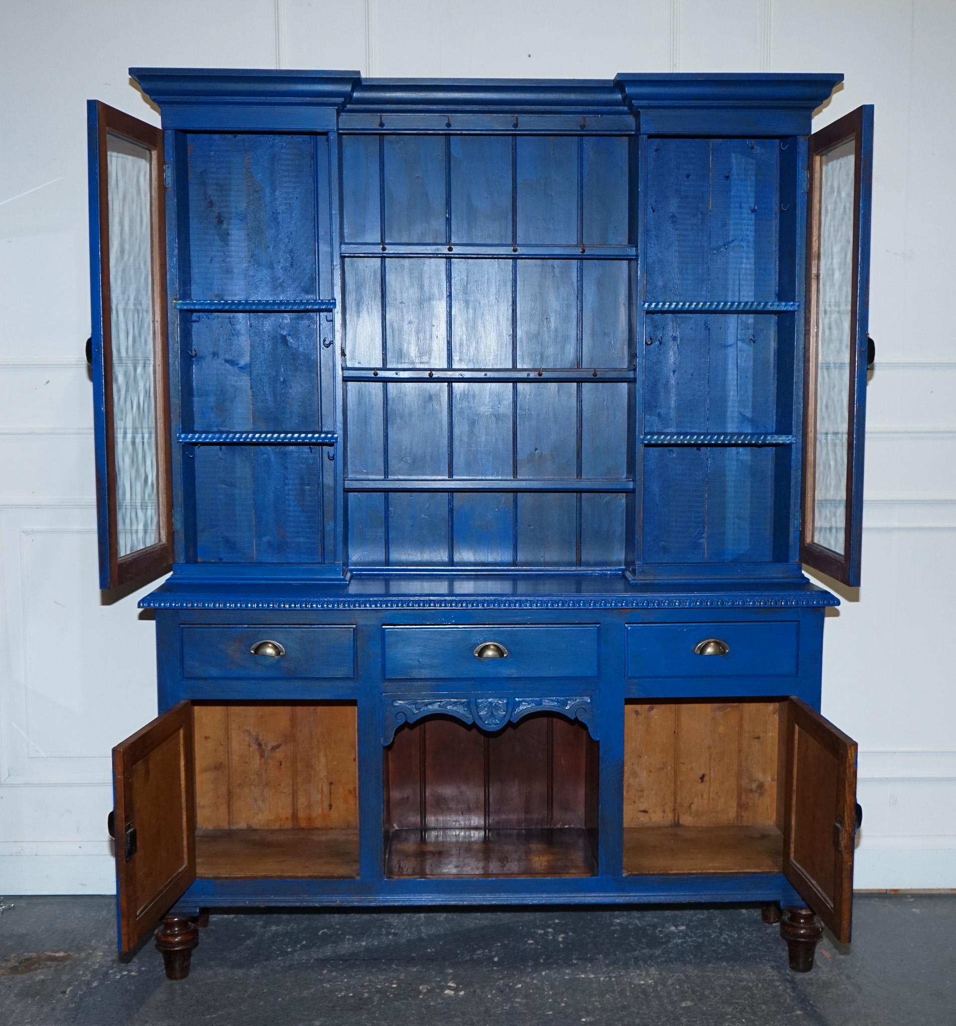 ANTIQUE VICTORIAN VIBRANT BLUE HAND PAINTED KITCHEN CUPBOARD CABiNET im Angebot 8