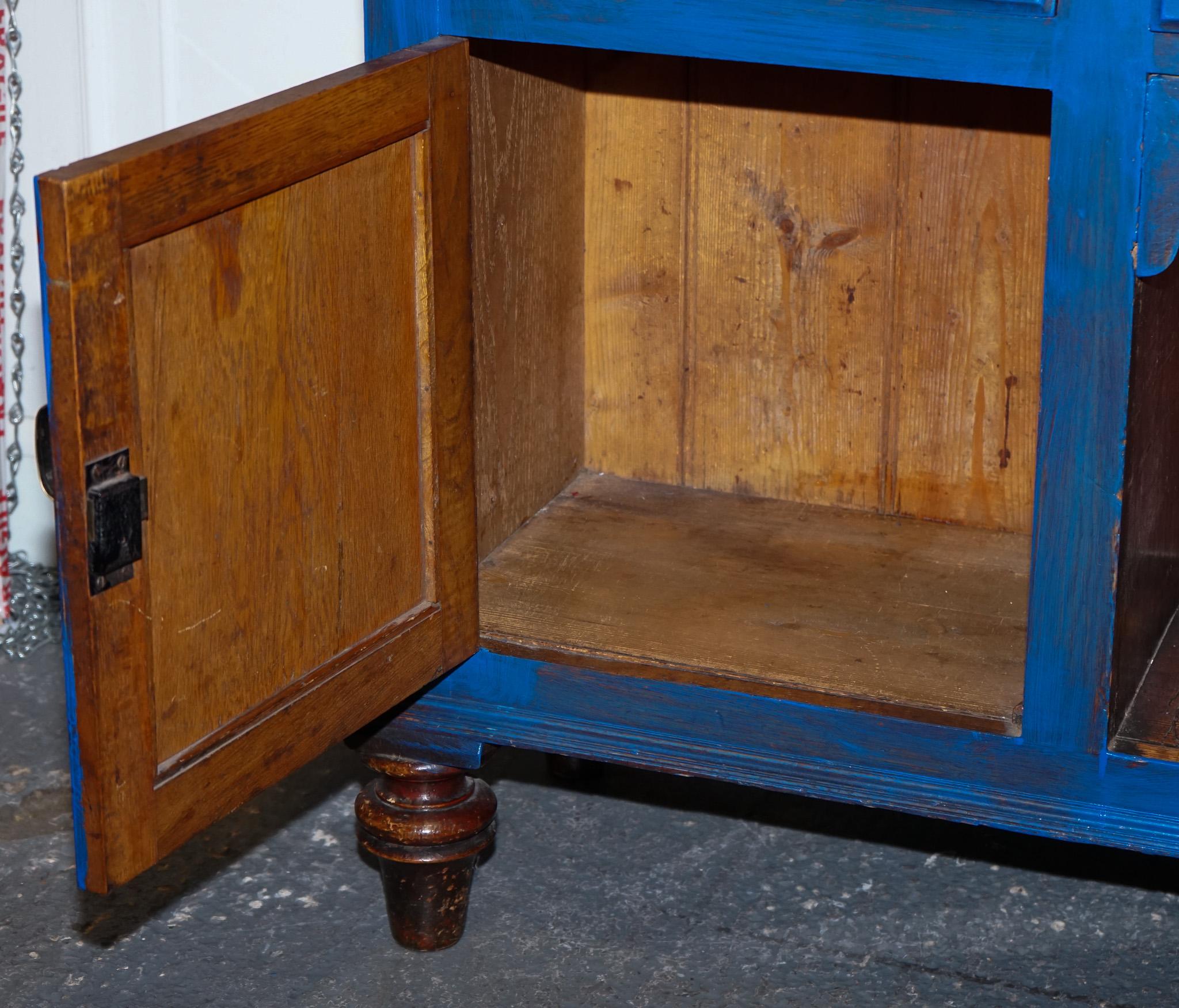 ANTIQUE VICTORIAN VIBRANT BLUE HAND PAINTED KITCHEN CUPBOARD CABiNET im Angebot 9