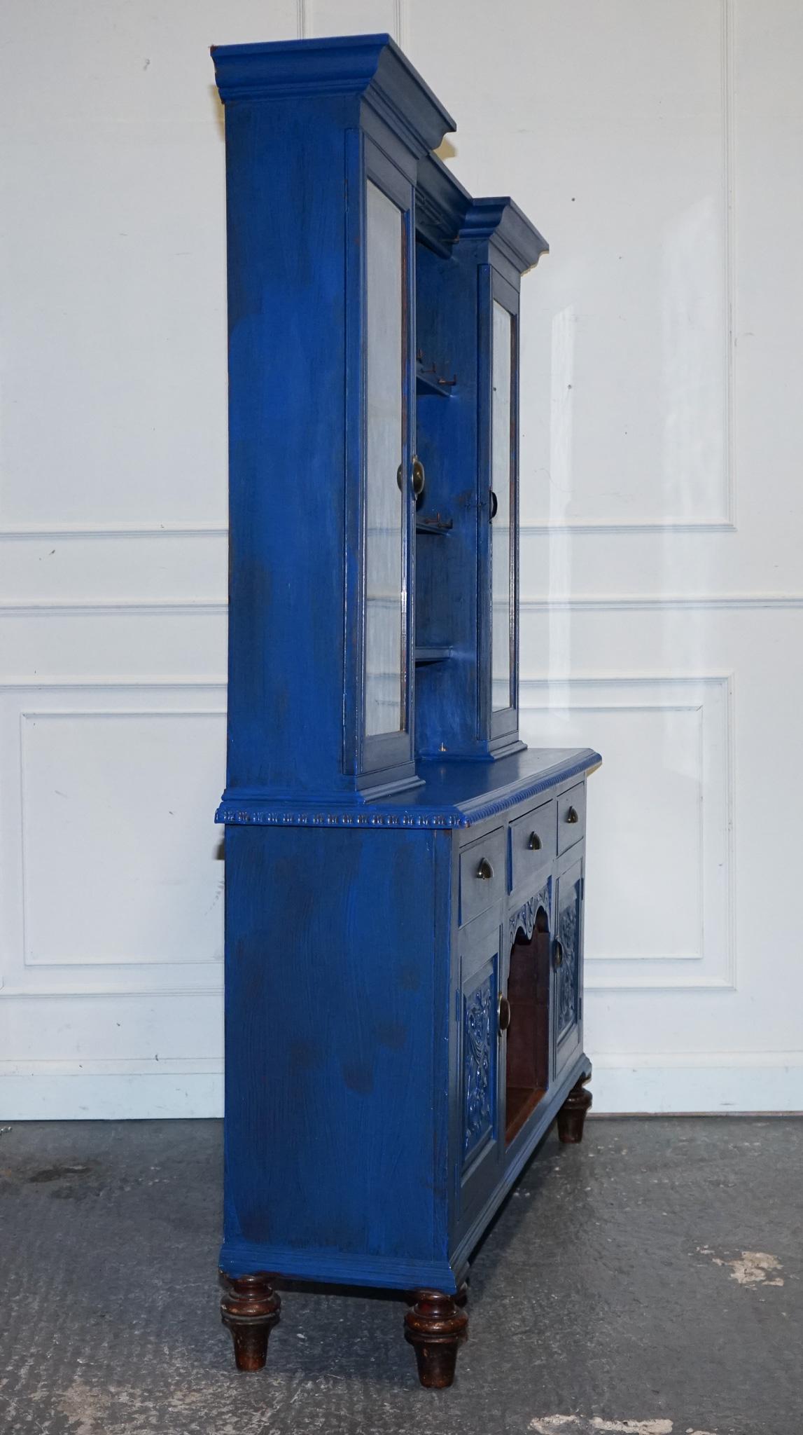 ANTIQUE VICTORIAN VIBRANT BLUE HAND PAINTED KITCHEN CUPBOARD CABiNET im Angebot 11