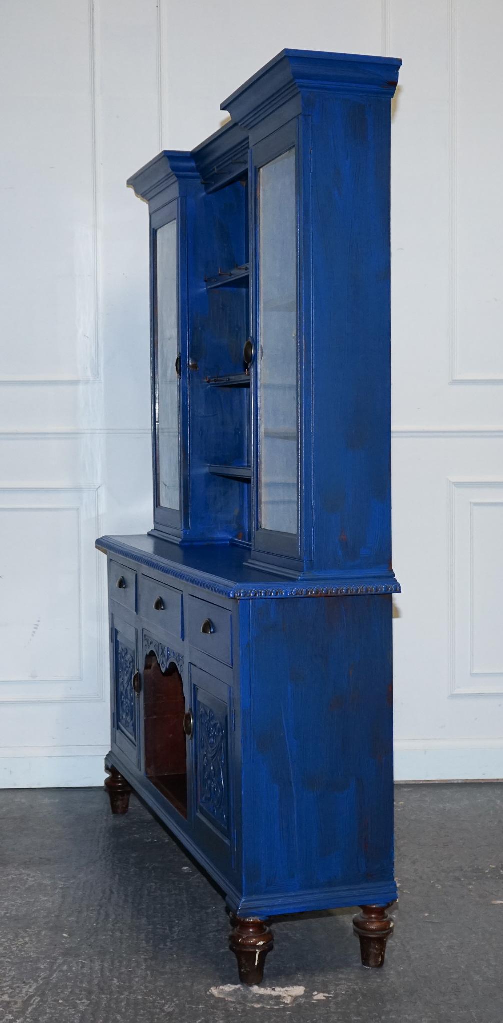 ANTIQUE VICTORIAN VIBRANT BLUE HAND PAINTED KITCHEN CUPBOARD CABiNET im Angebot 12