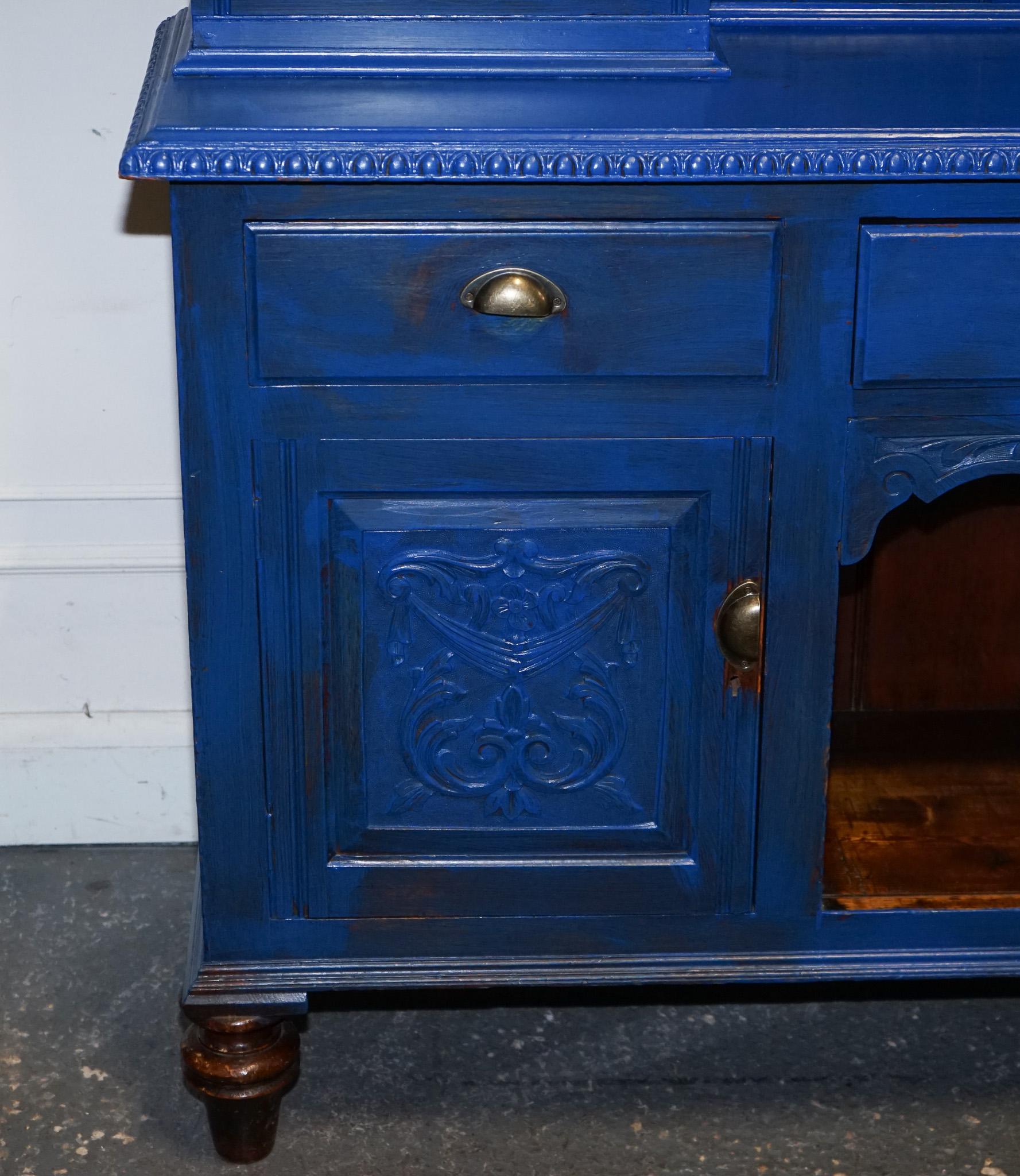 ANTIQUE VICTORIAN VIBRANT BLUE HAND PAINTED KITCHEN CUPBOARD CABiNET im Angebot 1