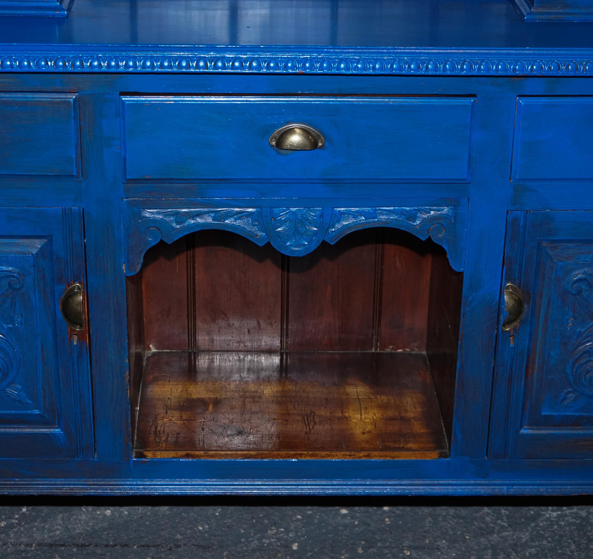 ANTIQUE VICTORIAN VIBRANT BLUE HAND PAINTED KITCHEN CUPBOARD CABiNET im Angebot 2