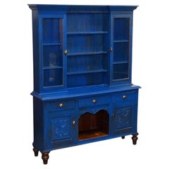 ANTIQUE VICTORIAN VIBRANT BLUE HAND PAINTED KITCHEN CUPBOARD CABiNET