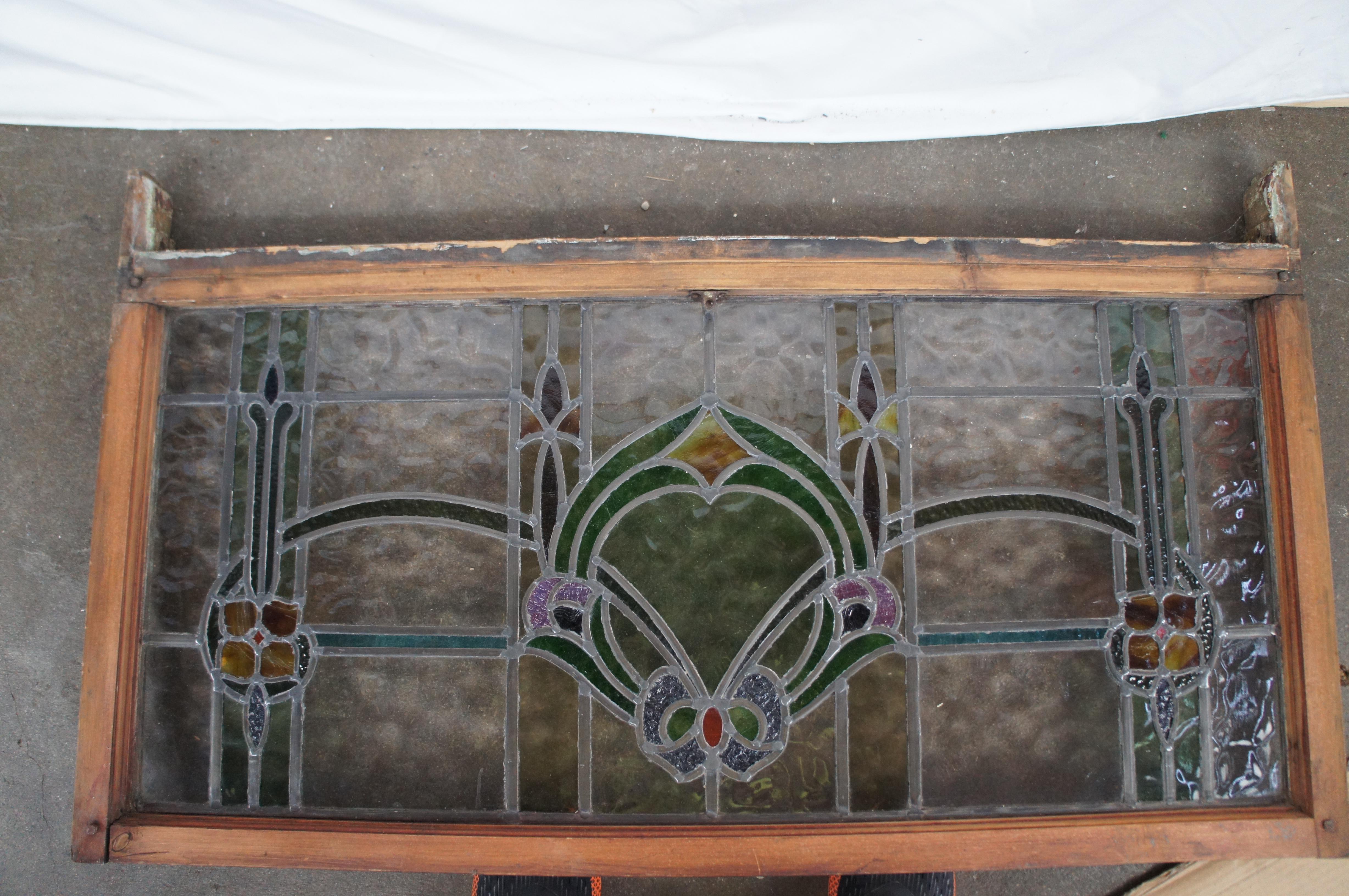 Antique Victorian Leaded Stained Glass Neoclassical Transom Window 6