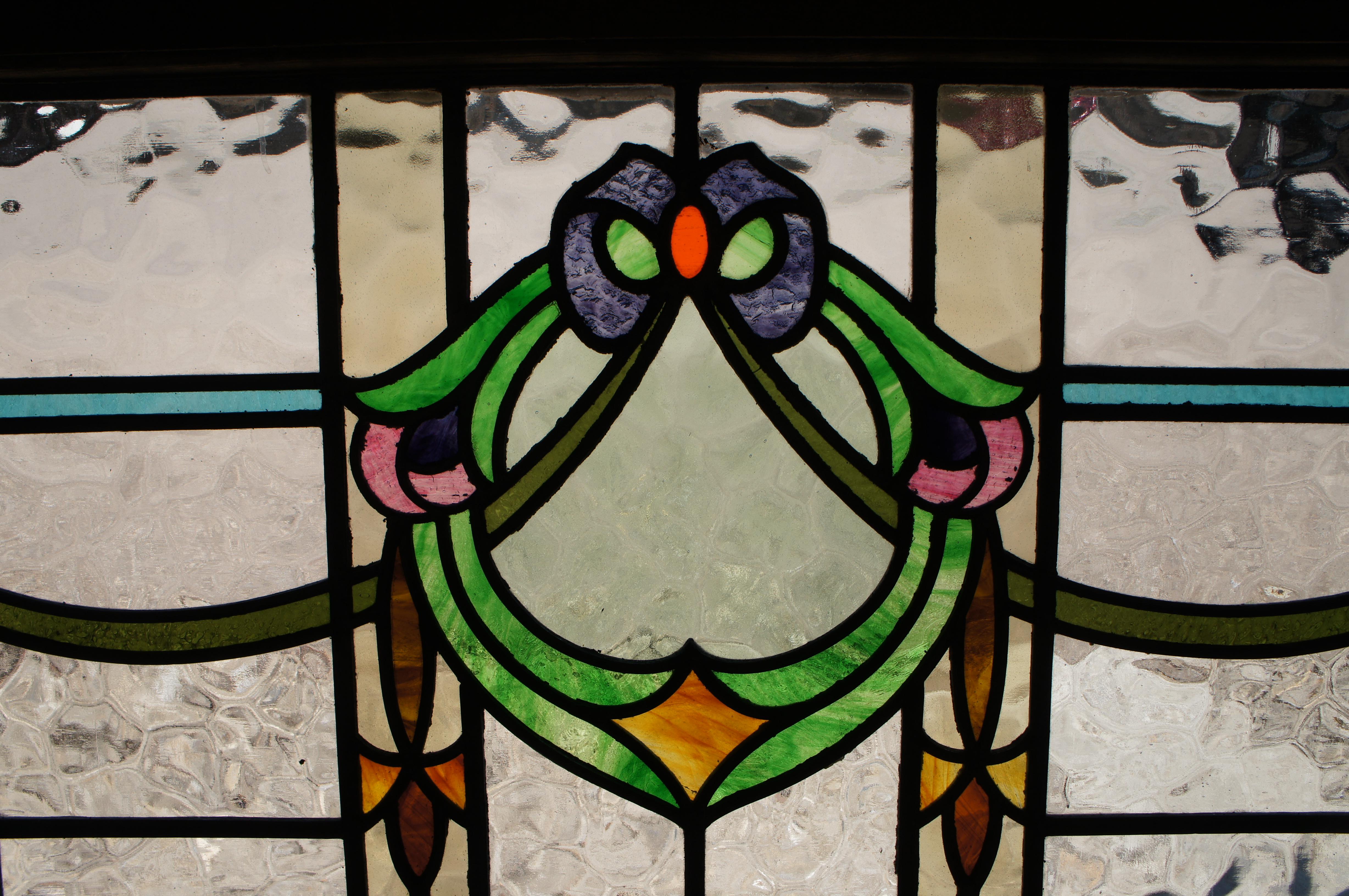 Antique Victorian Leaded Stained Glass Neoclassical Transom Window 7