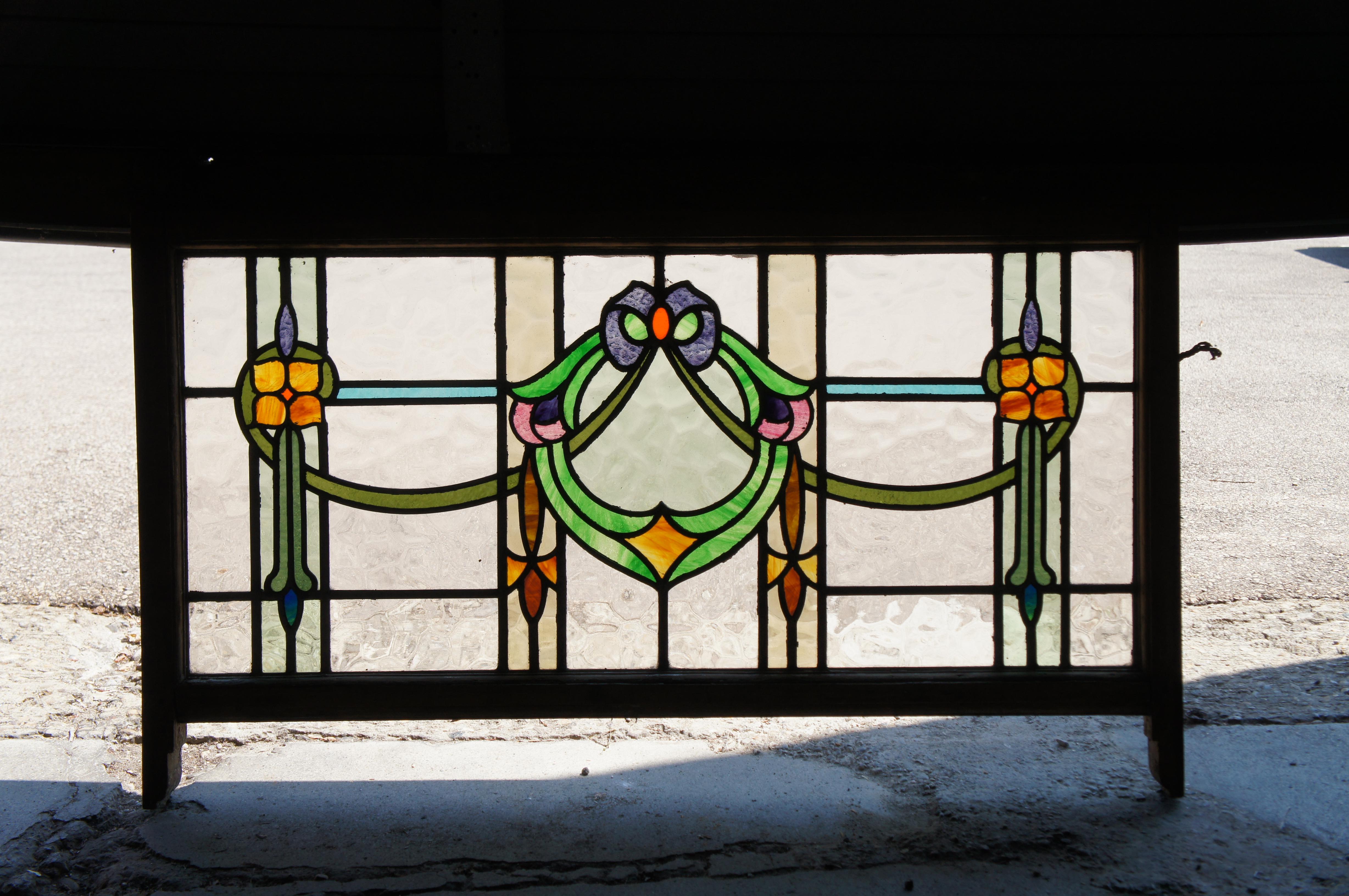 19th Century Antique Victorian Leaded Stained Glass Neoclassical Transom Window