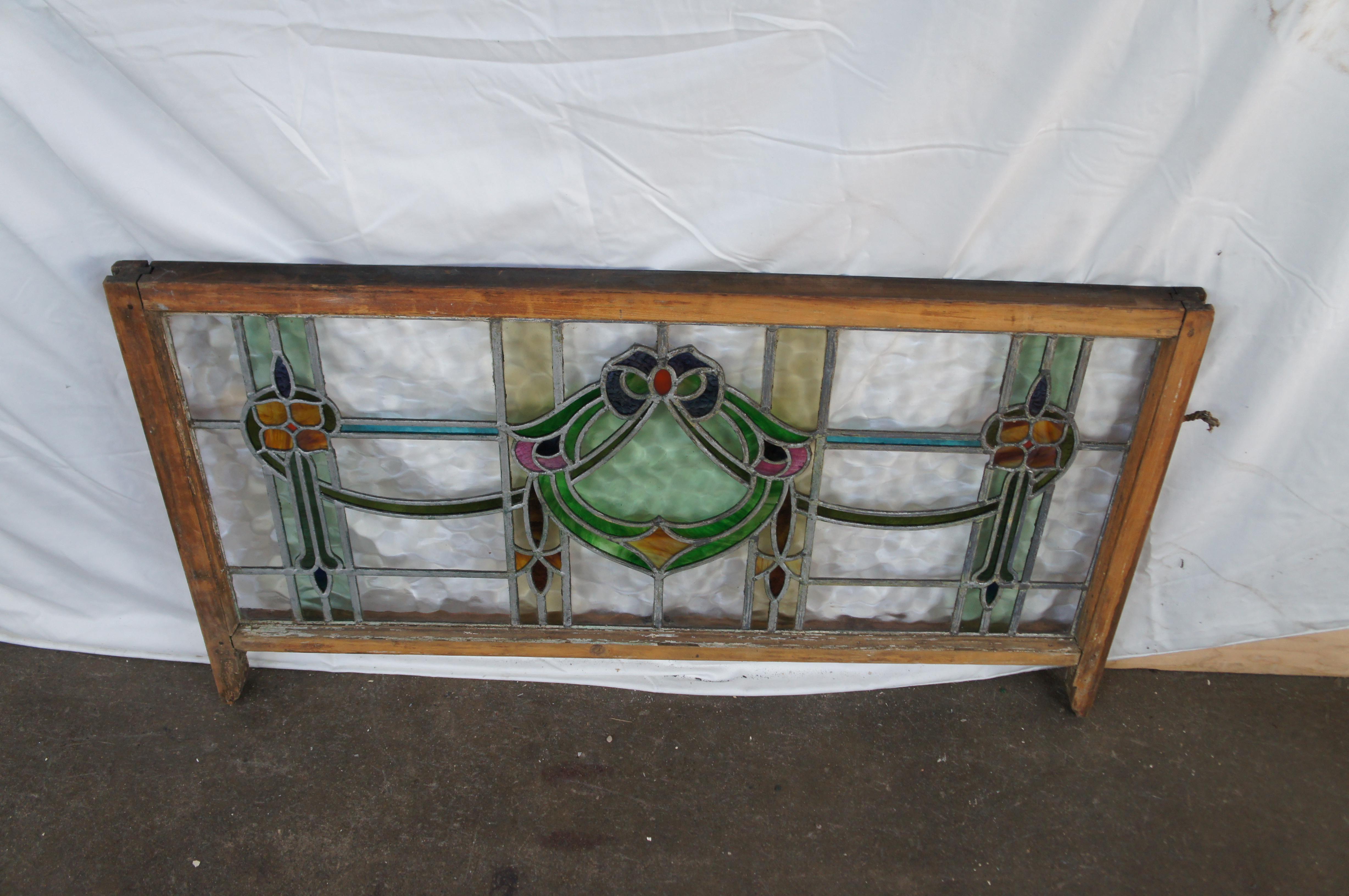 Antique Victorian Leaded Stained Glass Neoclassical Transom Window 1