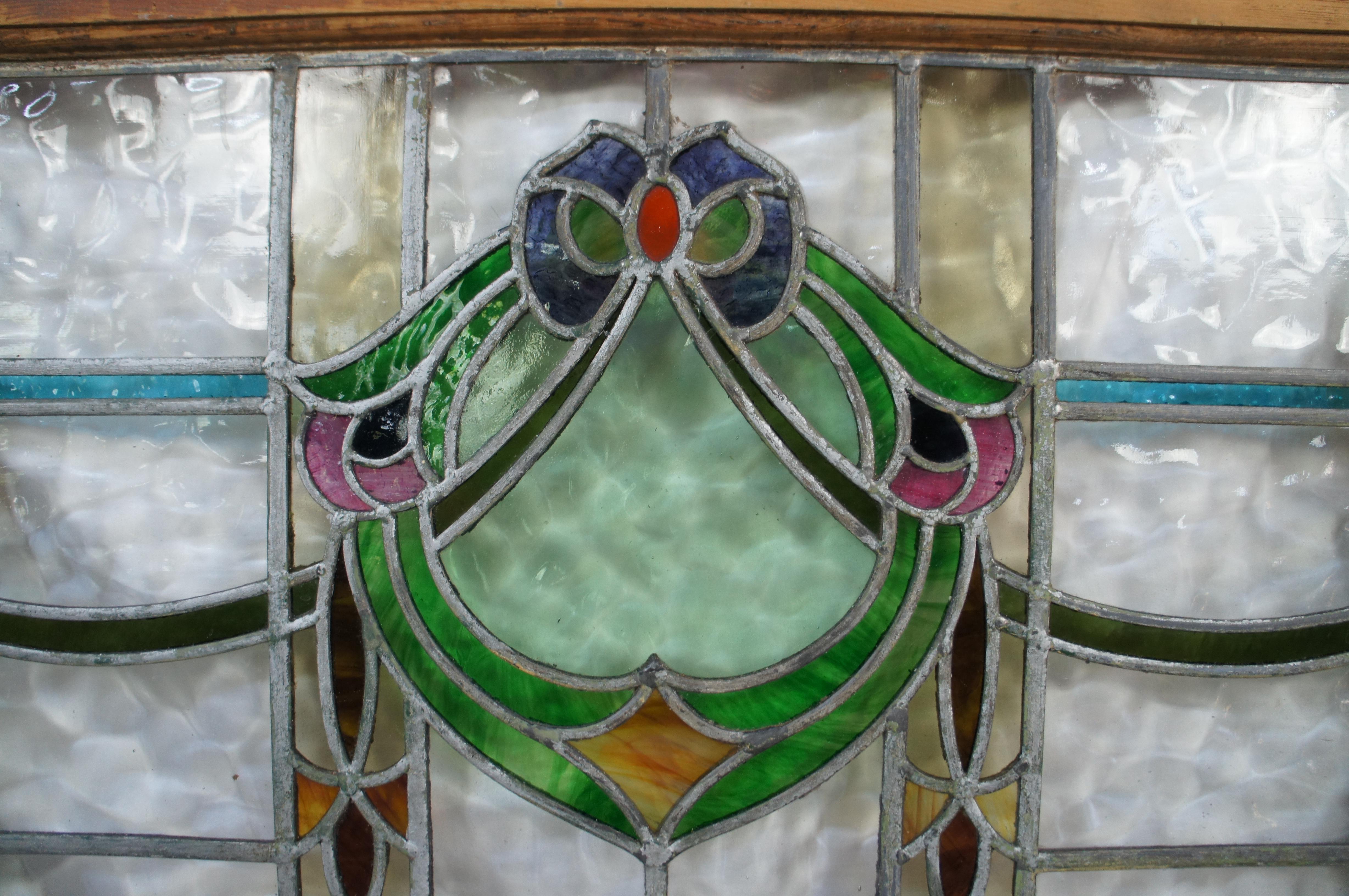 Antique Victorian Leaded Stained Glass Neoclassical Transom Window 2