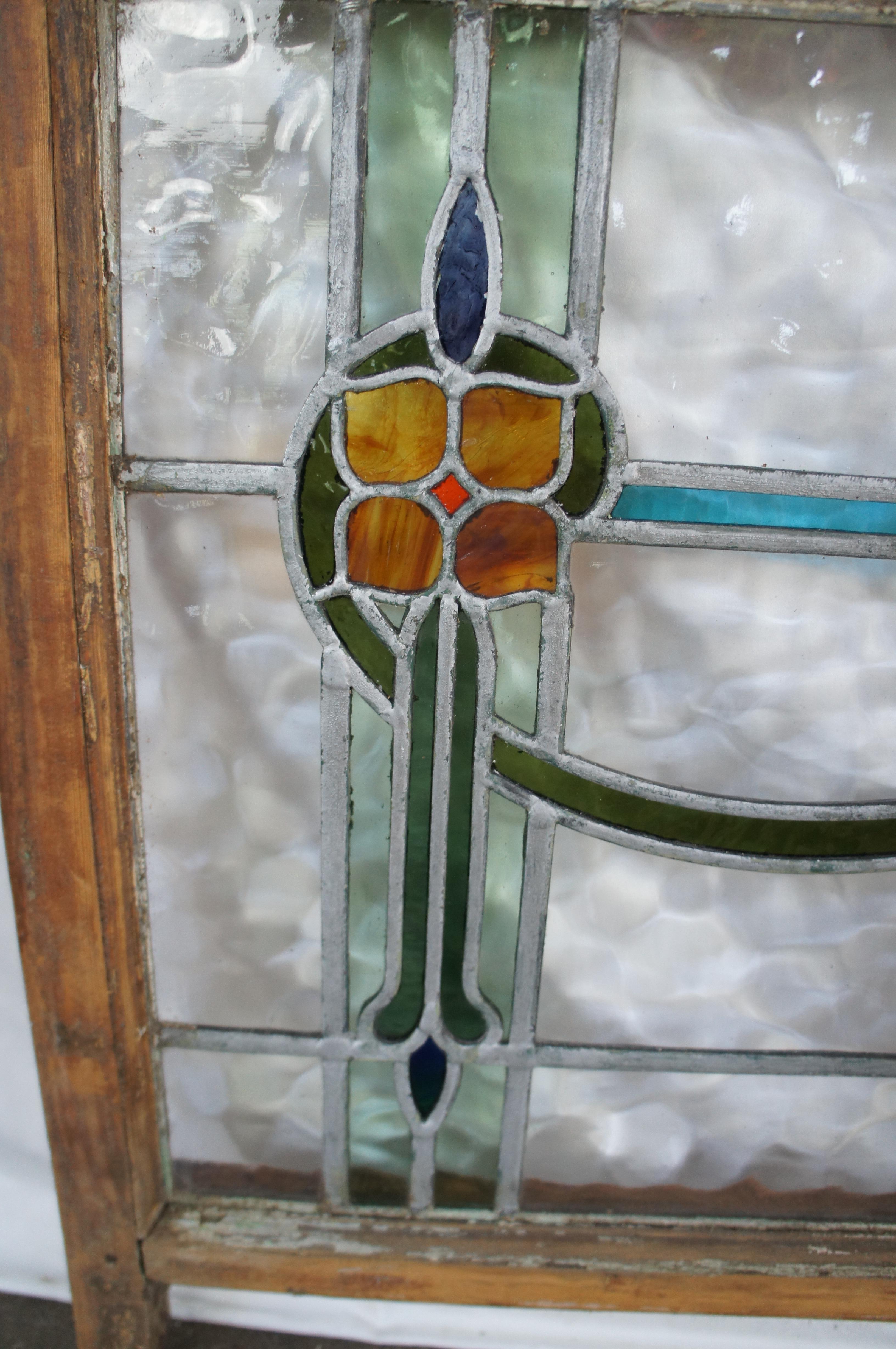 Antique Victorian Leaded Stained Glass Neoclassical Transom Window 3