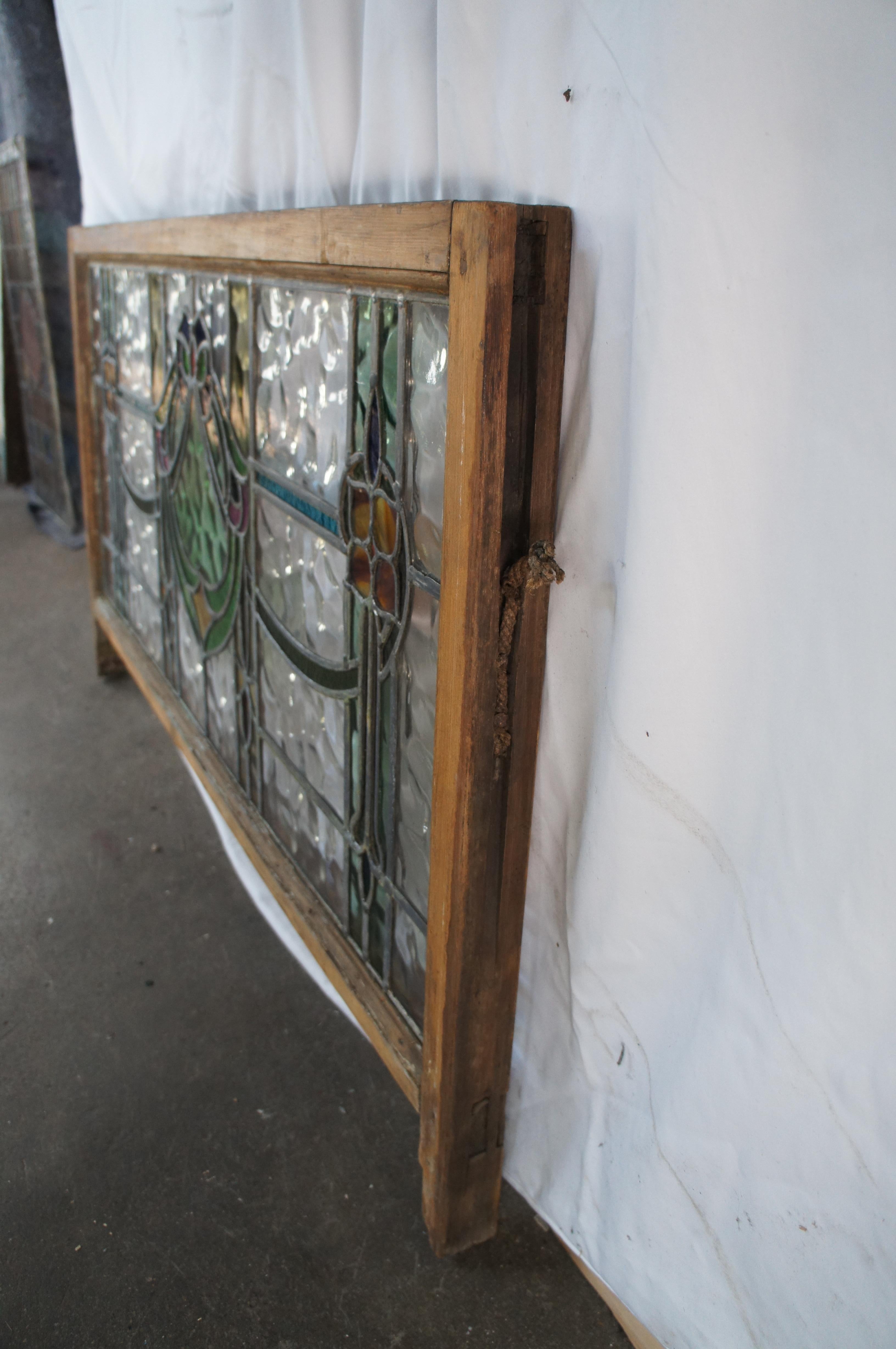 Antique Victorian Leaded Stained Glass Neoclassical Transom Window 5