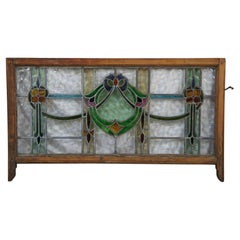 Antique Victorian Leaded Stained Glass Neoclassical Transom Window
