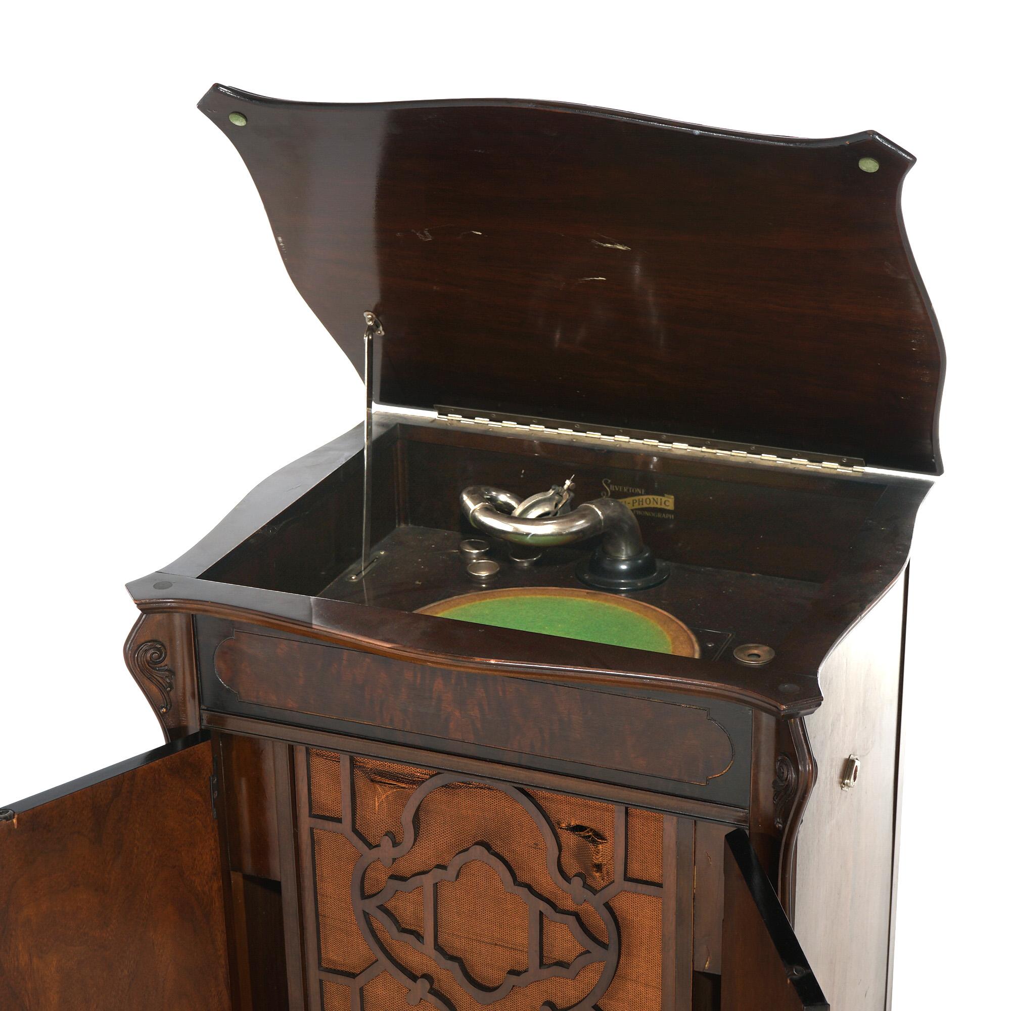 Antiker viktorianischer Victrola Silvertone Tru-Phonic Phonograph, Mahagoni Gehäuse C1930 im Angebot 5